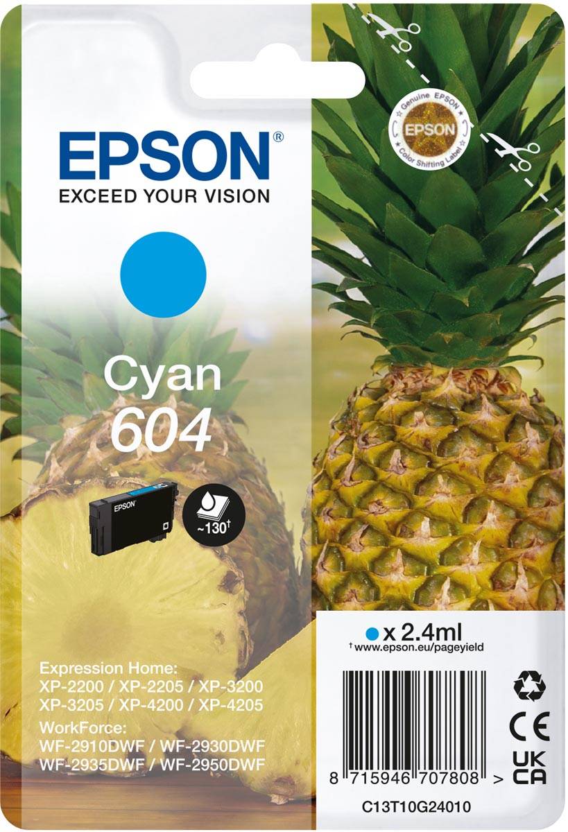 Epson inktcartridge 604, 130 pagina's, OEM C13T10G24010, cyaan