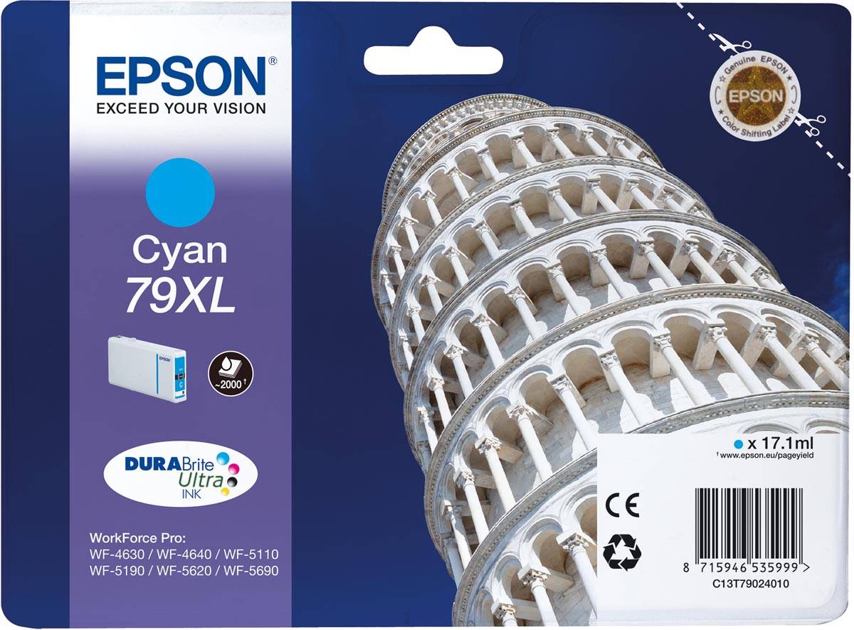 Epson inktcartridge 79XL, 2.000 pagina's, OEM C13T79024010, cyaan