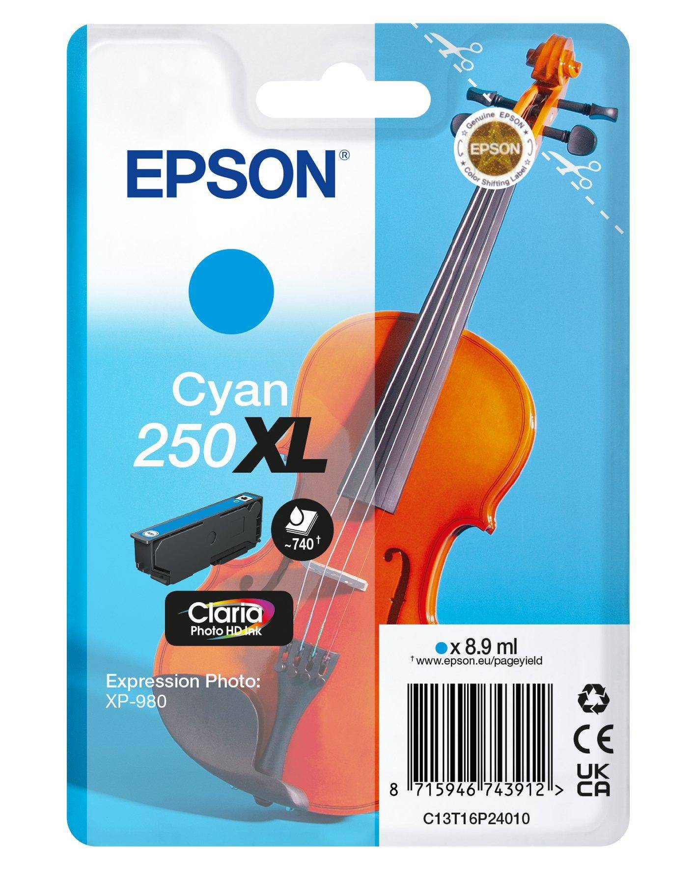 Epson 250XL Violin Claria Photo HD inktcartridge 1 stuk(s) Origineel Hoog (XL) rendement Cyaan