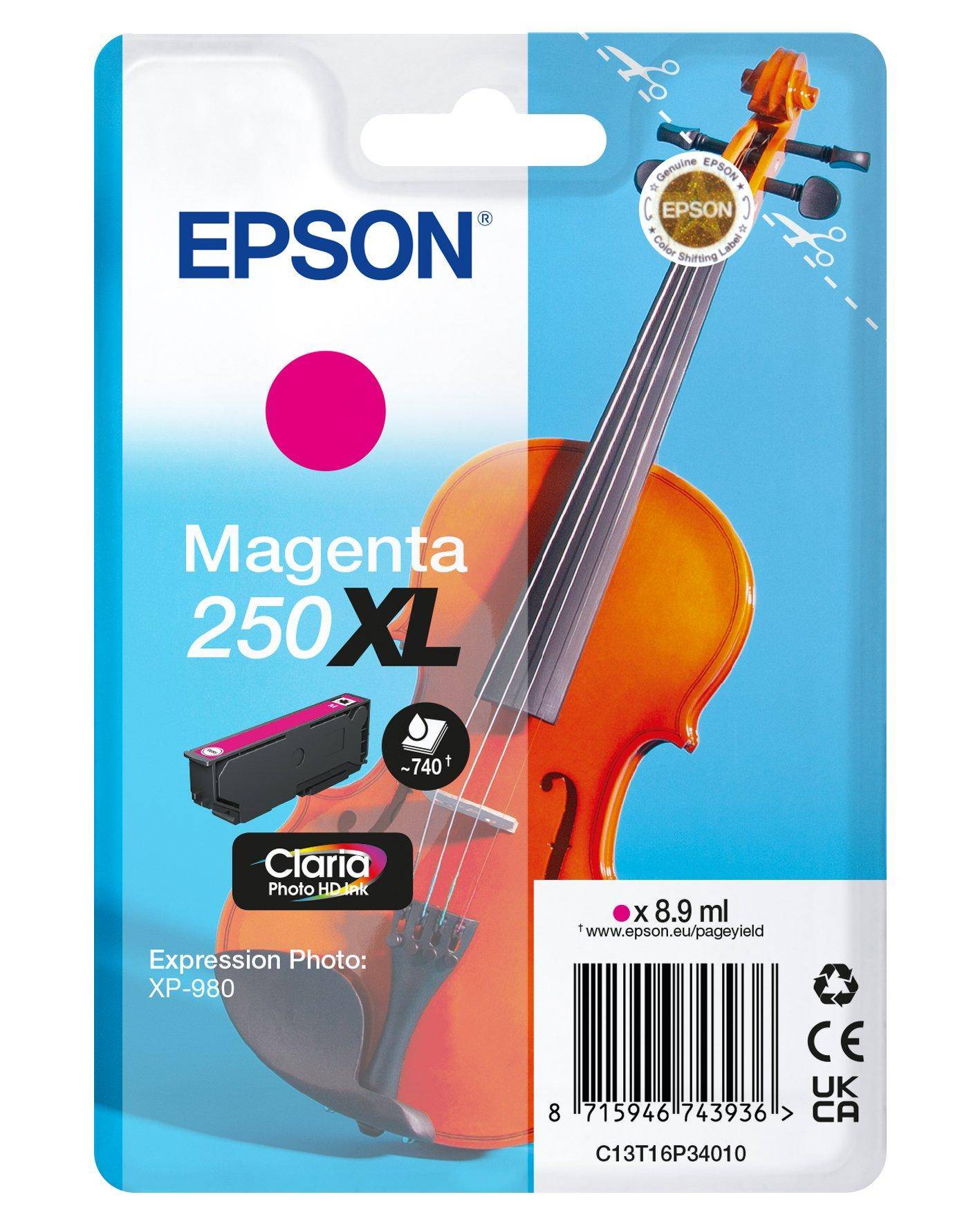 Epson 250XL Violin Claria Photo HD inktcartridge 1 stuk(s) Origineel Hoog (XL) rendement Magenta