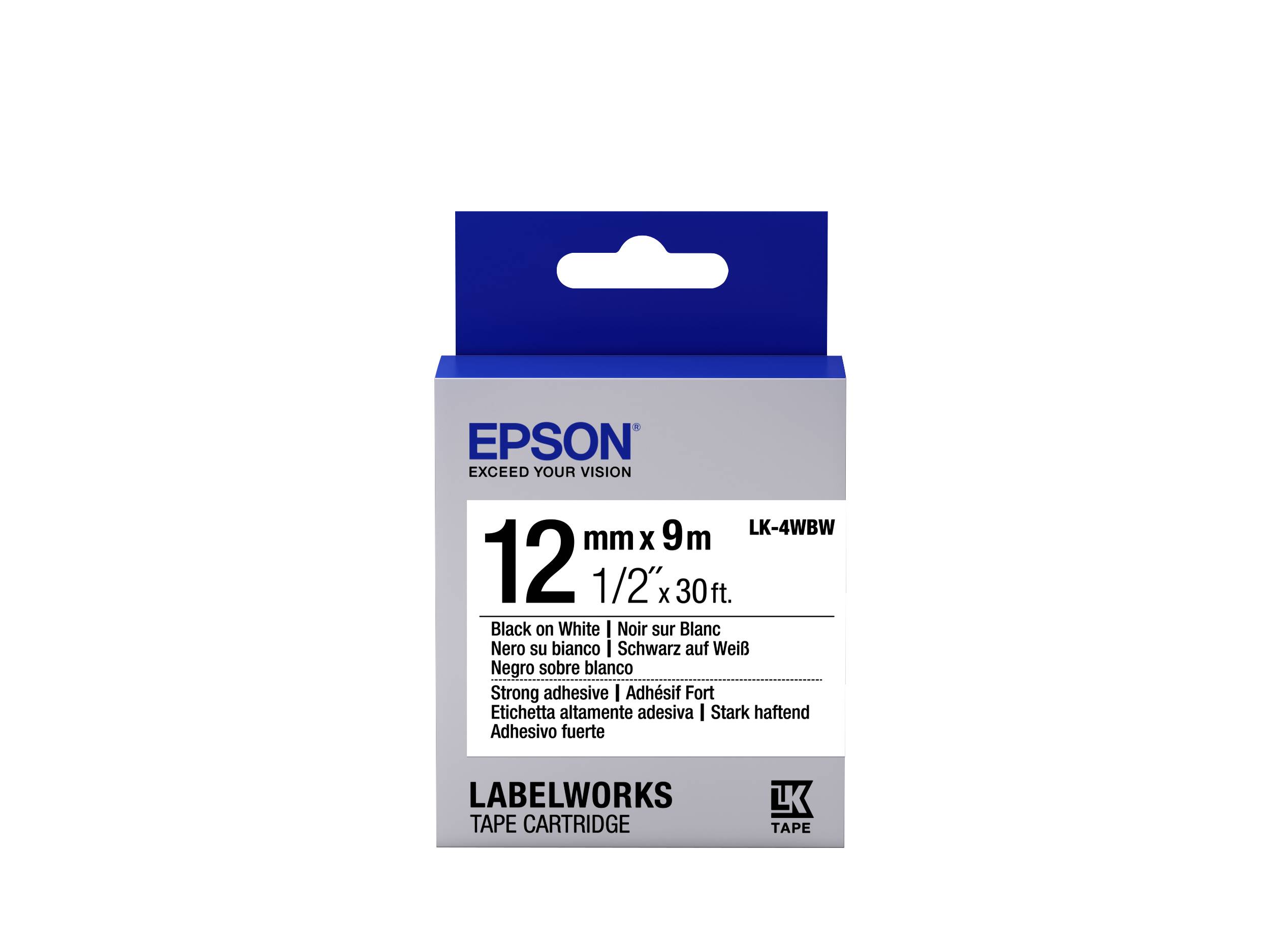 Epson Strong Adhesive Tape - LK-4WBW Strng adh Blk/Wht 12/9