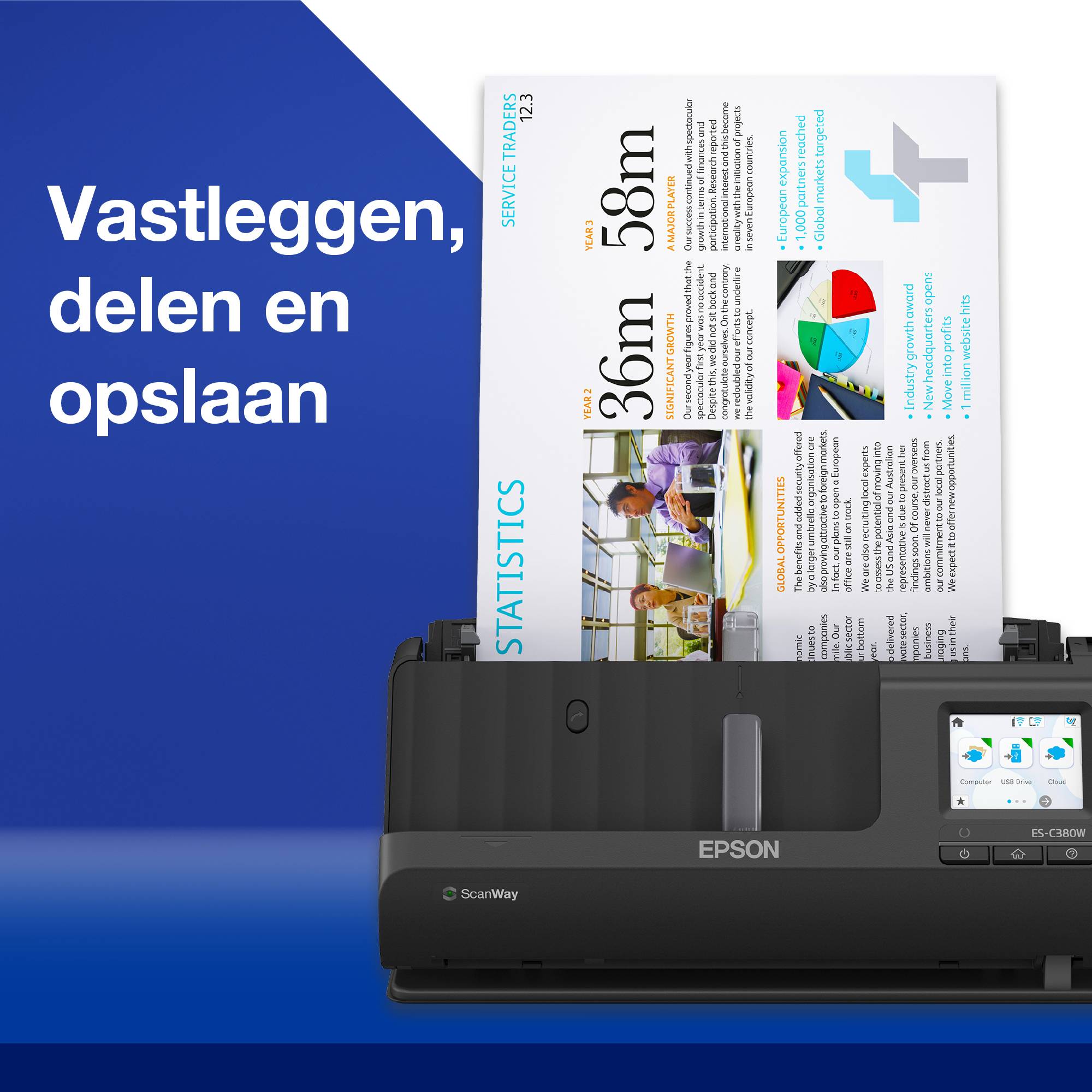 Epson ES-C380W compacte A4-documentscanner met Wi-Fi-connectiviteit en U-traject