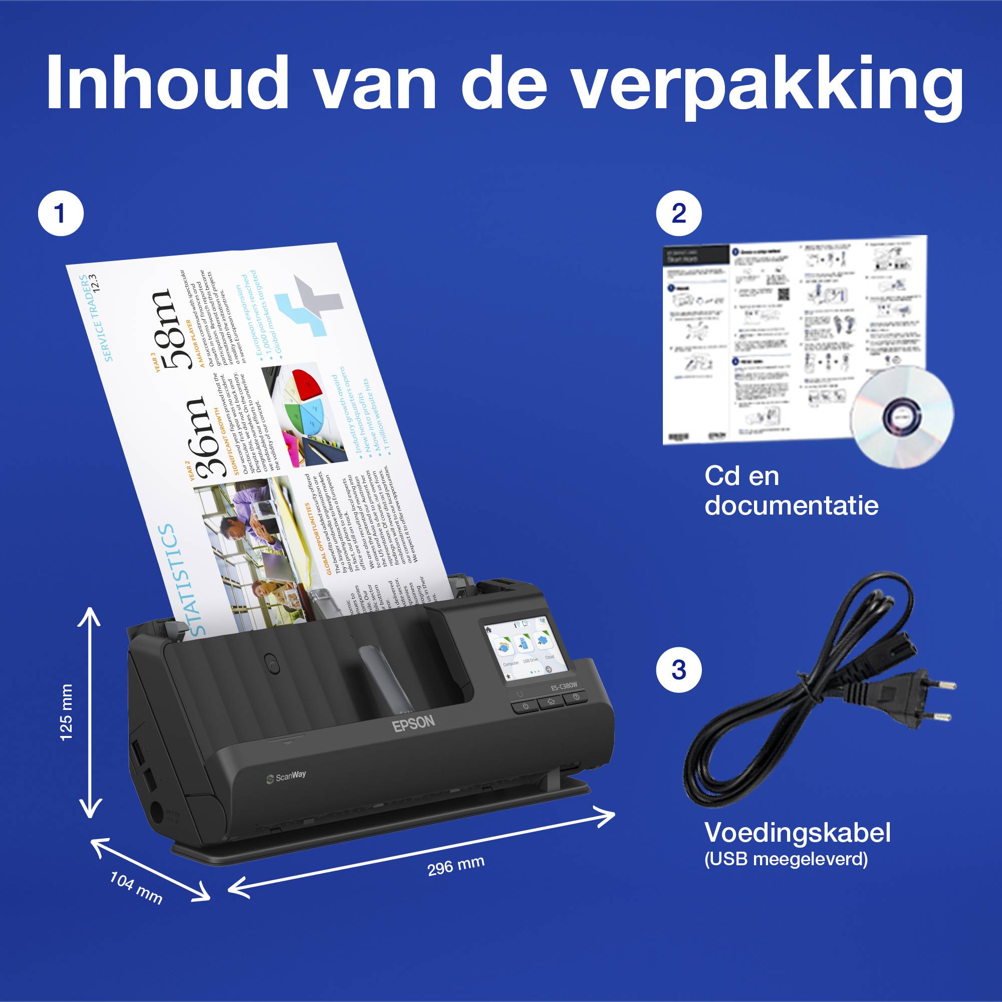 Epson ES-C380W compacte A4-documentscanner met Wi-Fi-connectiviteit en U-traject