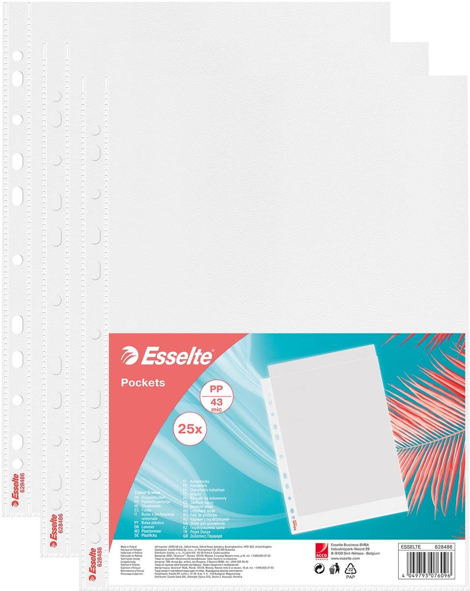Esselte Colour'Breeze geperforeerde showtas, ft A4, 43 micron, gekorreld, pak van 25 stuks