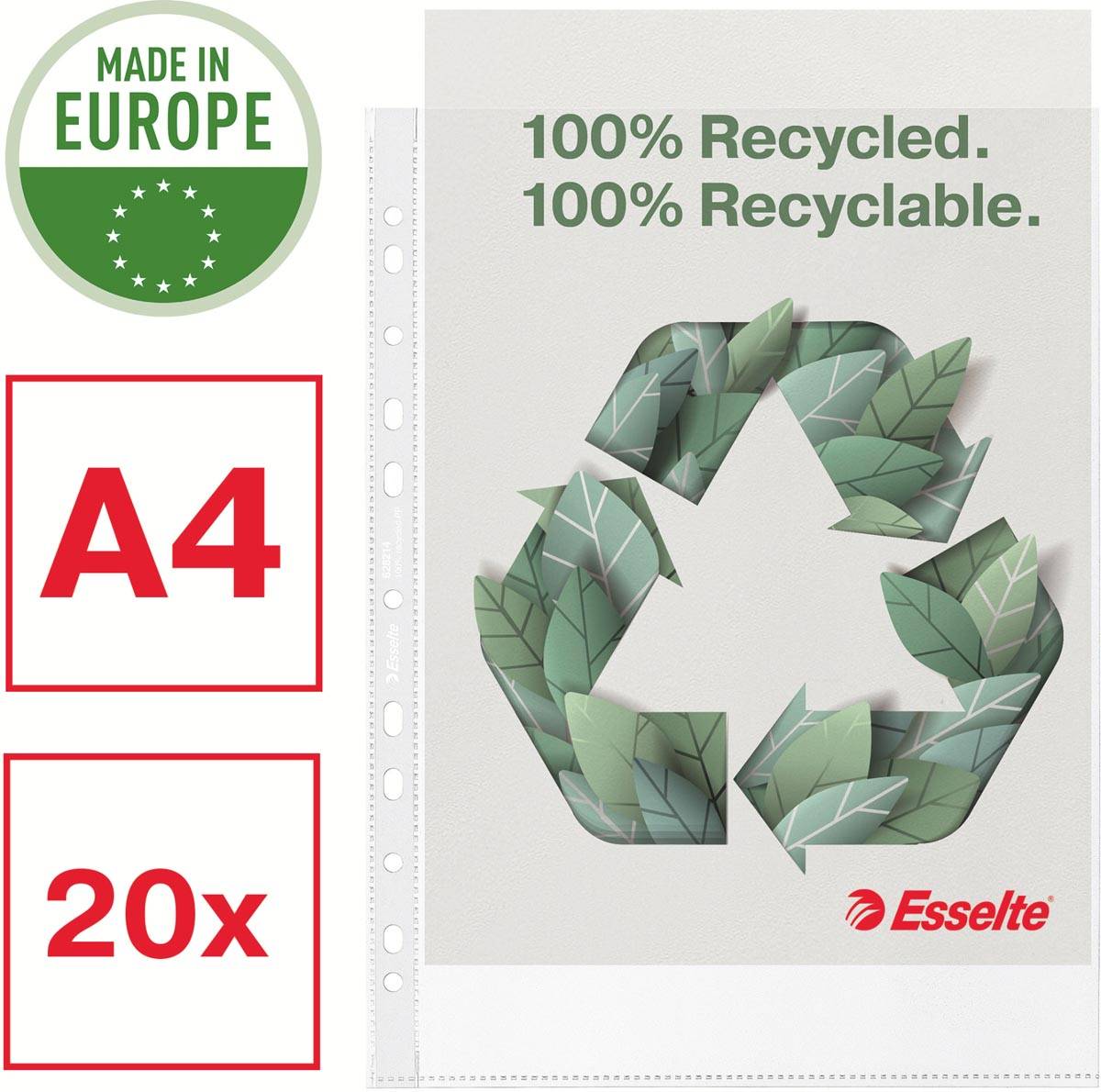 Esselte geperforeerde showtas, 100 % gerecycleerd, ft A4, 70 micron, doos van 20 stuks