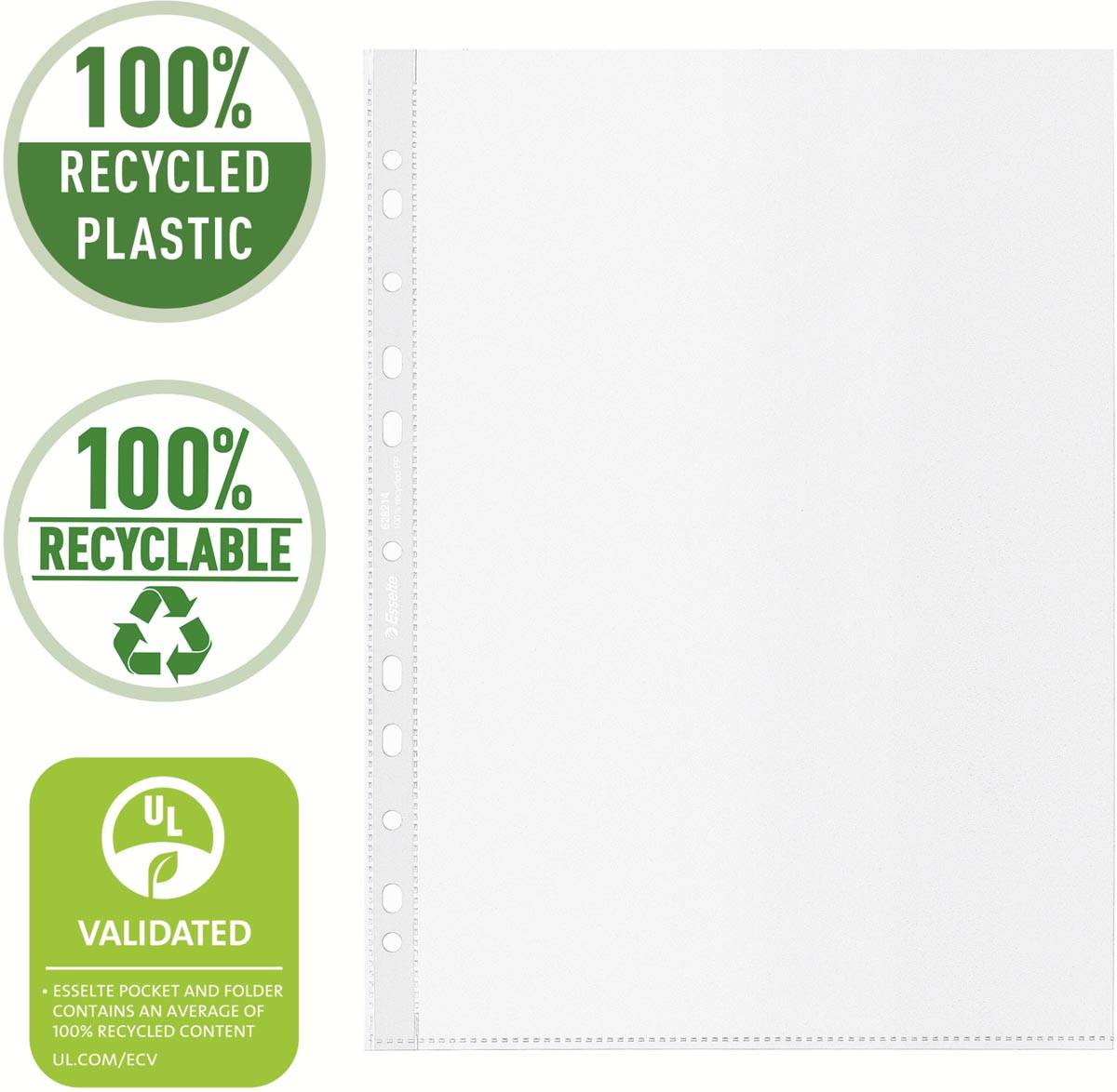 Esselte geperforeerde showtas, 100 % gerecycleerd, ft A4, 70 micron, doos van 20 stuks