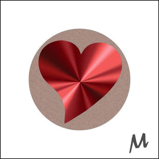 Etiket bedrukt, op rol, diameter 39 mm, 500 stuks, kraft, Love hartje