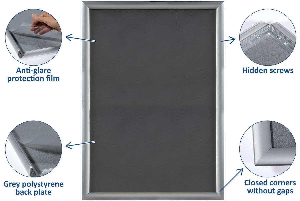 Europel clicklijst, lijst 25mm A2, zilverkleurig posterframe