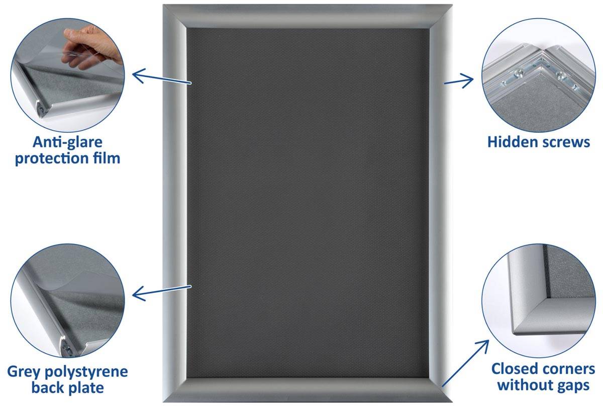 Europel clicklijst, lijst 25mm A3, zilverkleurig posterframe