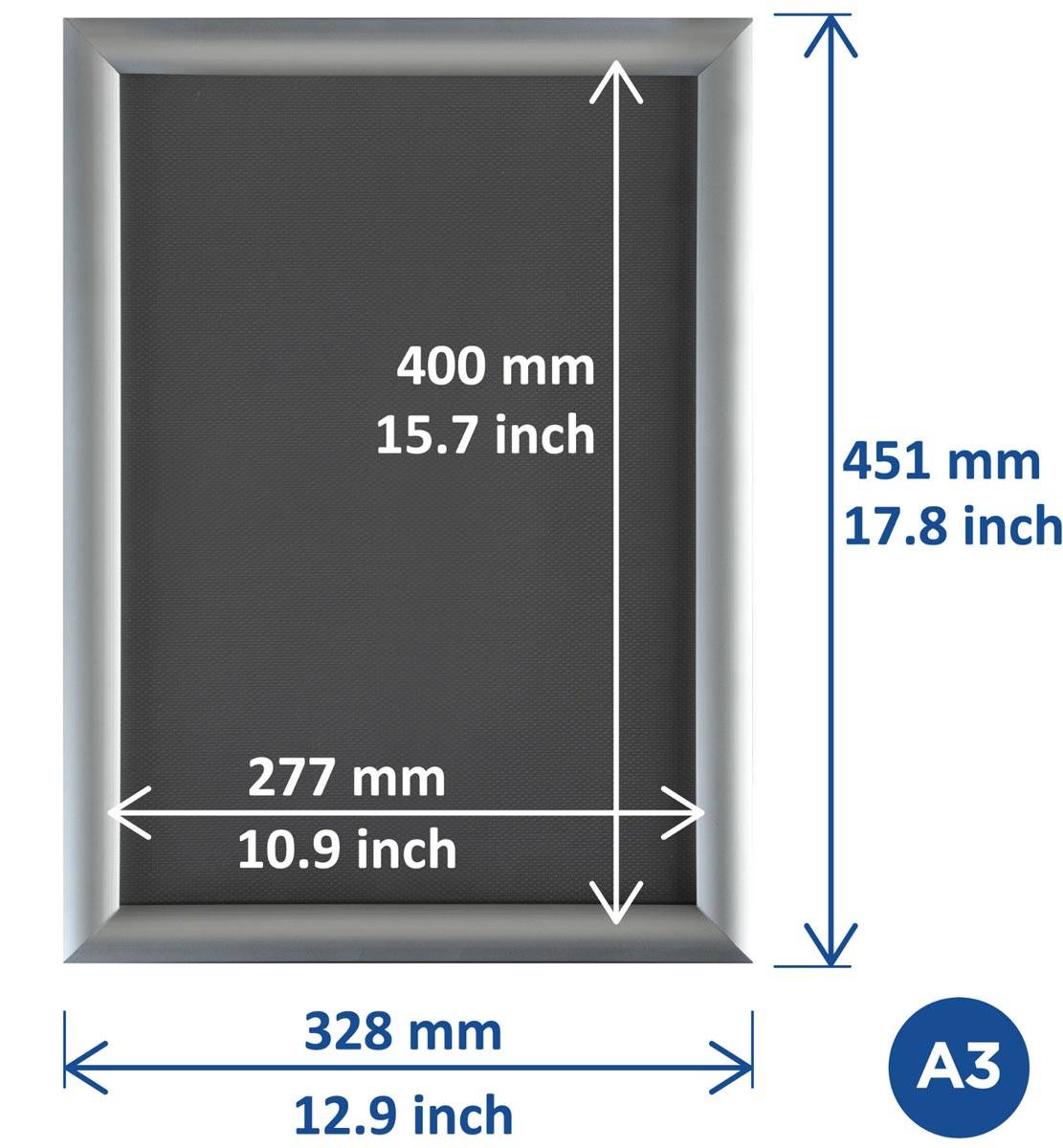 Europel clicklijst, lijst 25mm A3, zilverkleurig posterframe