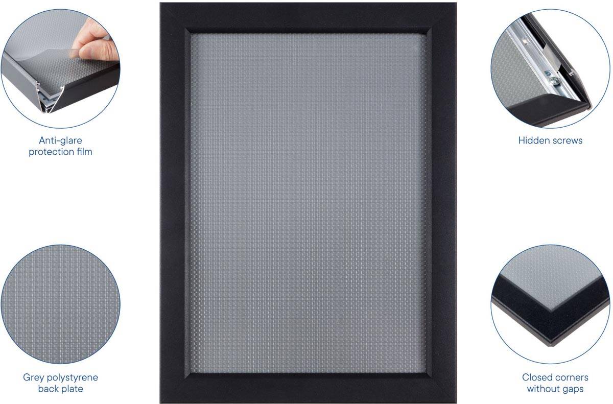 Europel clicklijst, lijst 25mm A4, mat zwart posterframe