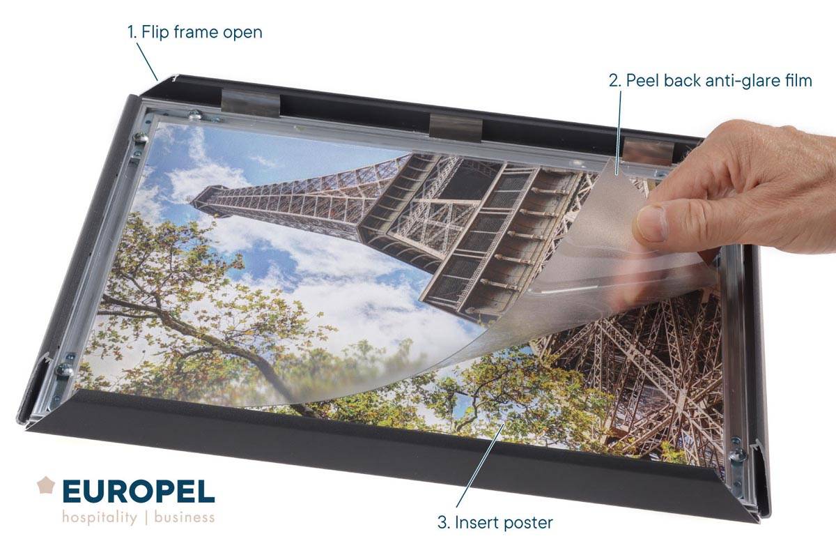 Europel clicklijst, lijst 25mm A4, mat zwart posterframe