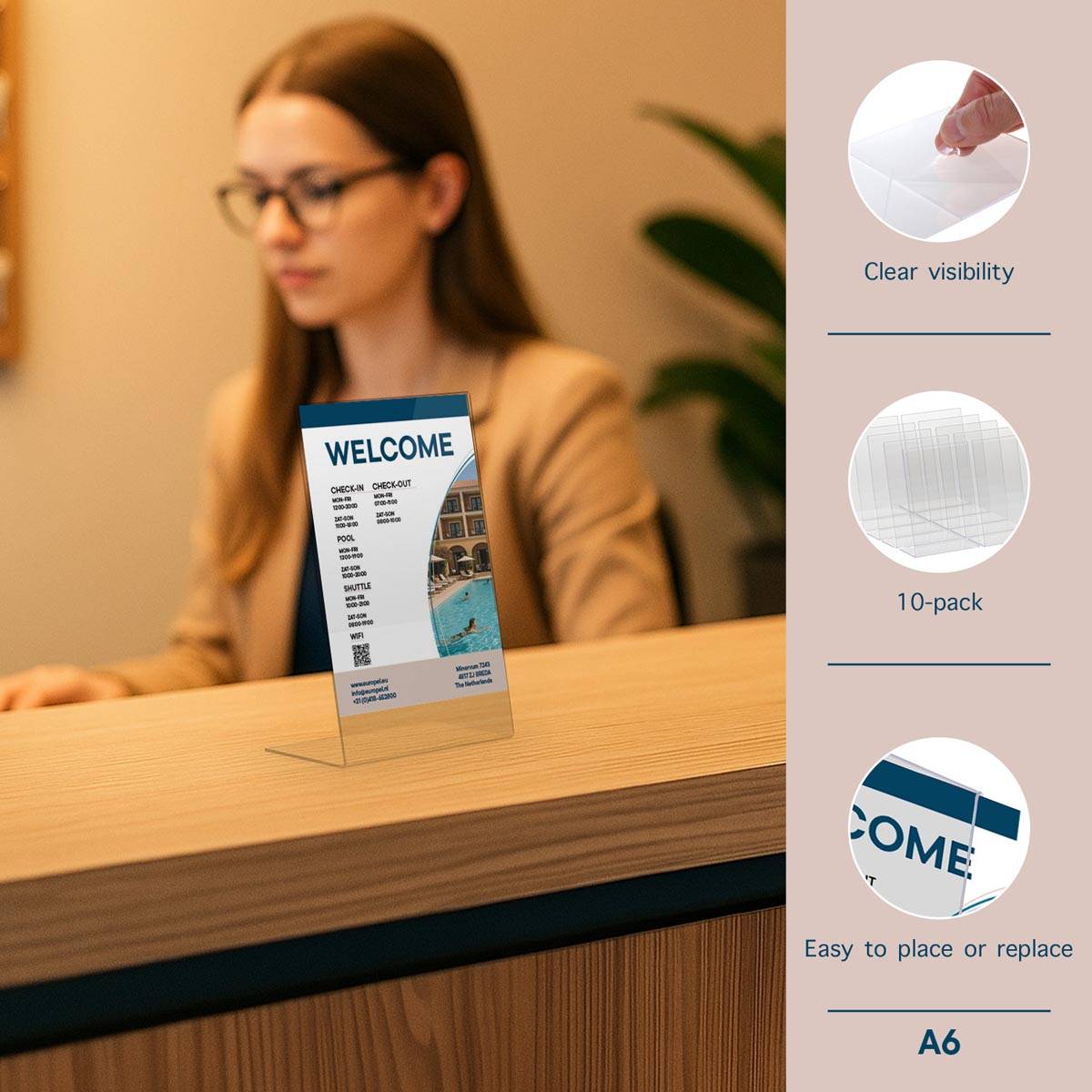 Europel folderhouder Budget, met L-voet, ft A6, staand, pak van 10 stuks