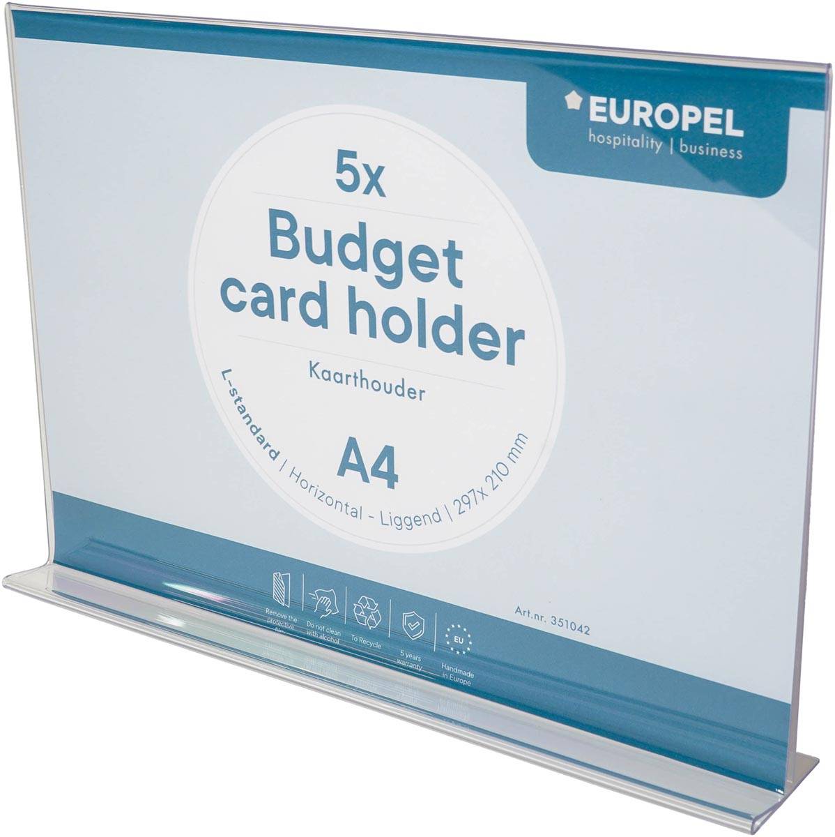 Europel folderhouder Budget, met T-voet, ft A4, liggend, pak van 5 stuks