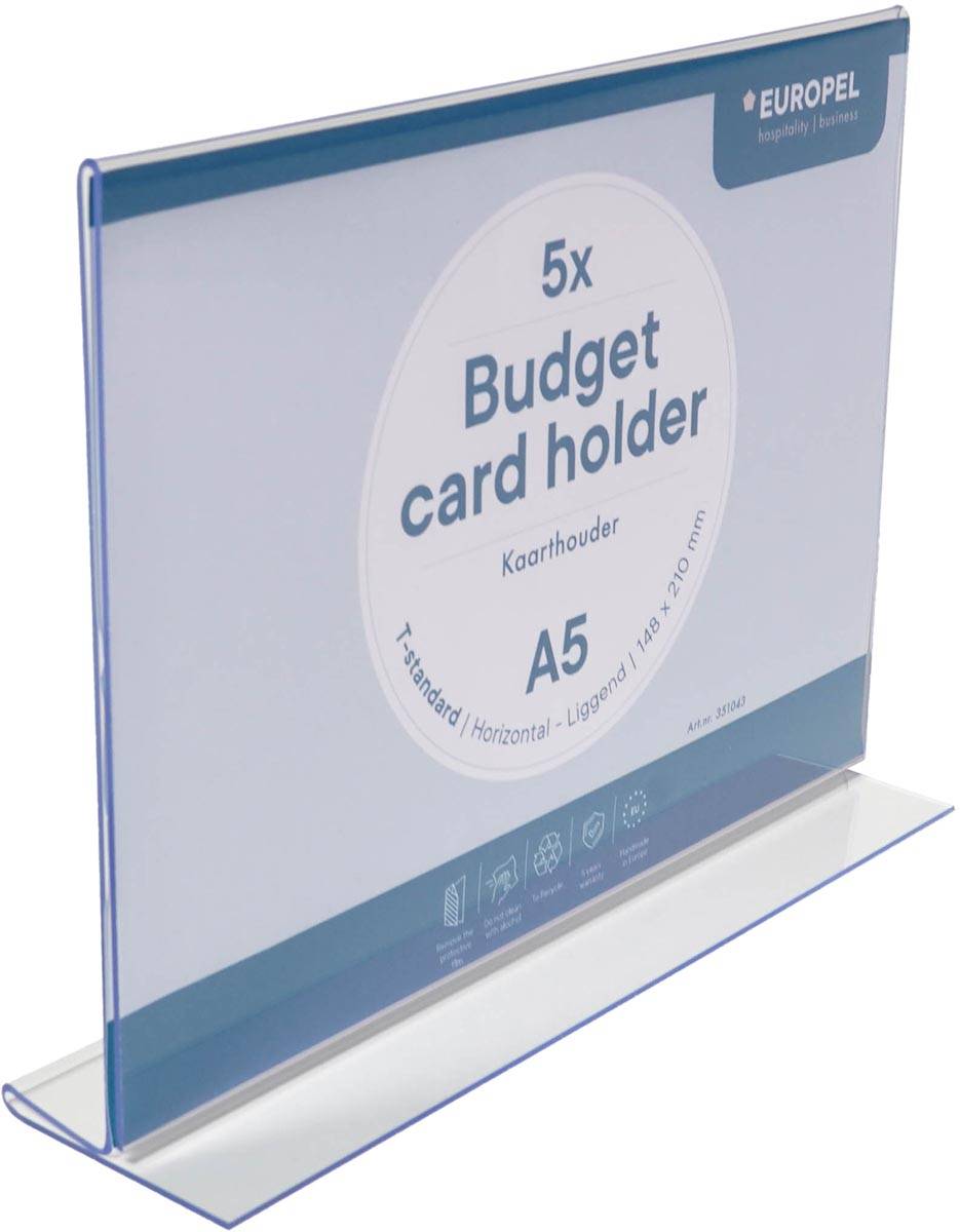 Europel folderhouder Budget, met T-voet, ft A5, liggend, pak van 5 stuks