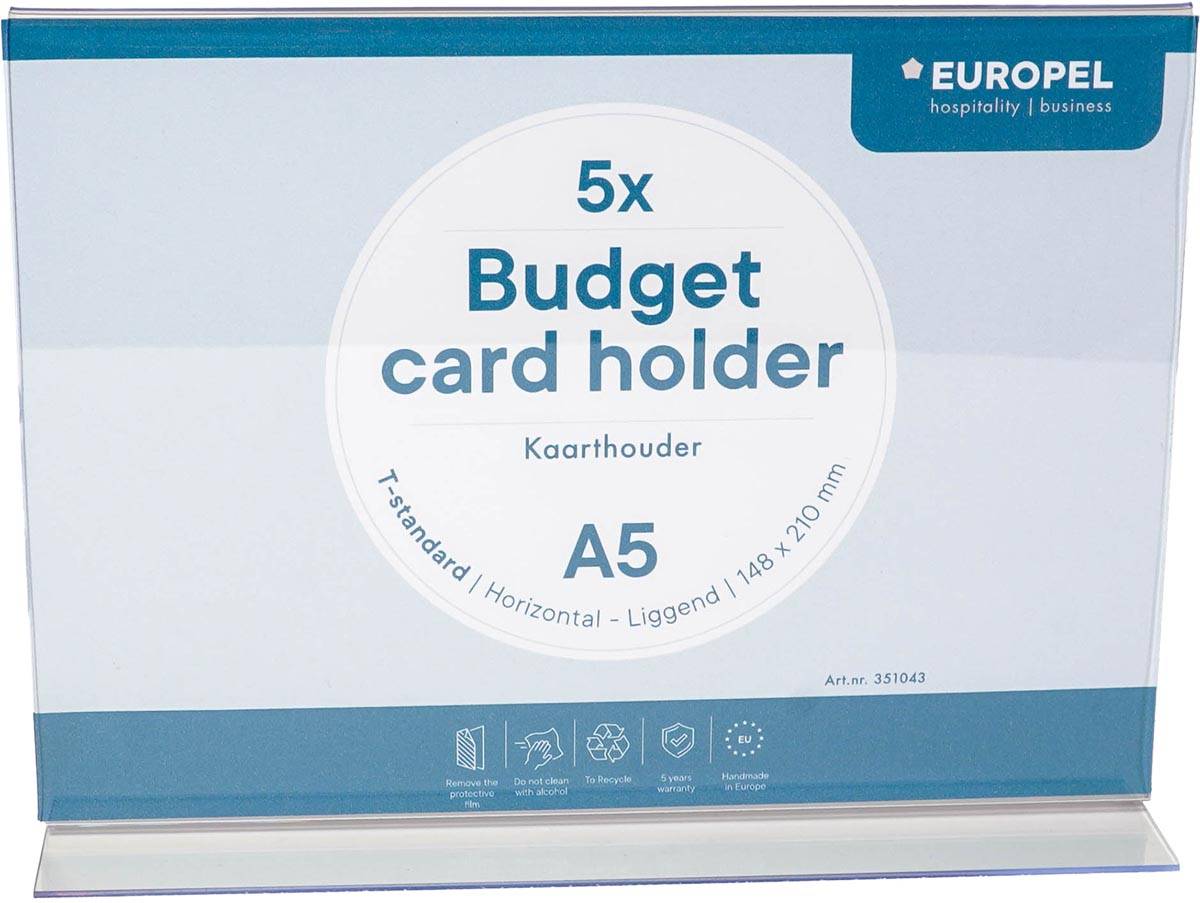 Europel folderhouder Budget, met T-voet, ft A5, liggend, pak van 5 stuks