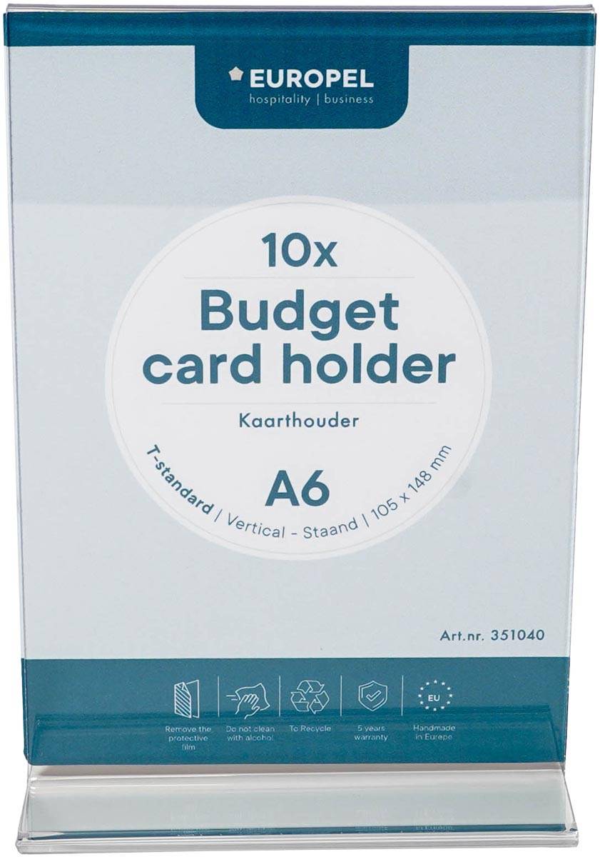 Europel folderhouder Budget, met T-voet, ft A6, staand, pak van 10 stuks