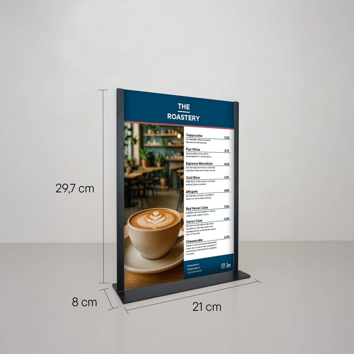 Europel folderhouder metaal, met T-voet, ft A4, staand, zwart