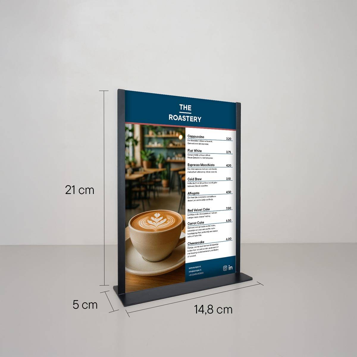 Europel folderhouder metaal, met T-voet, ft A5, staand, zwart