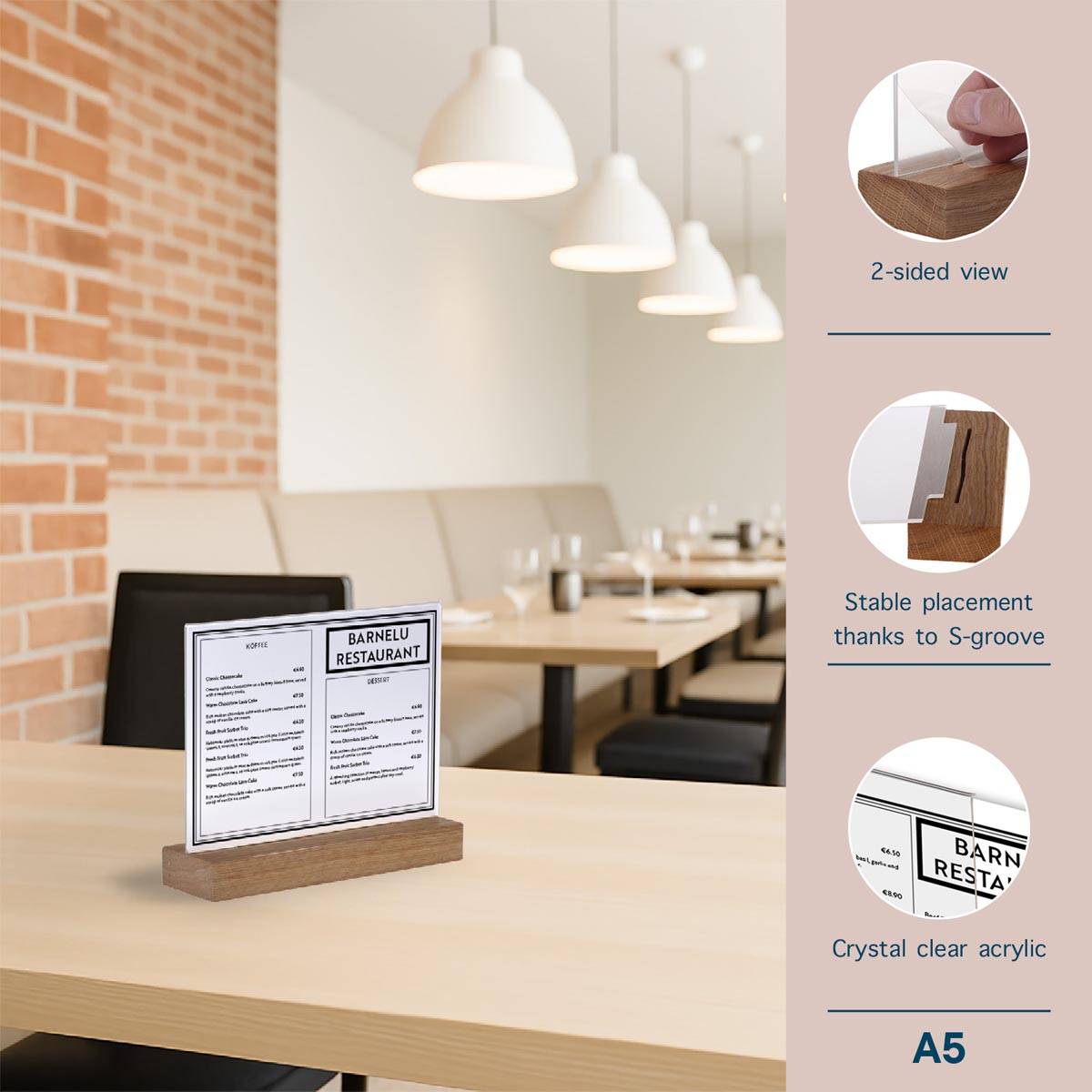 Europel folderhouder Premium, met houten T-voet, ft A5, liggend