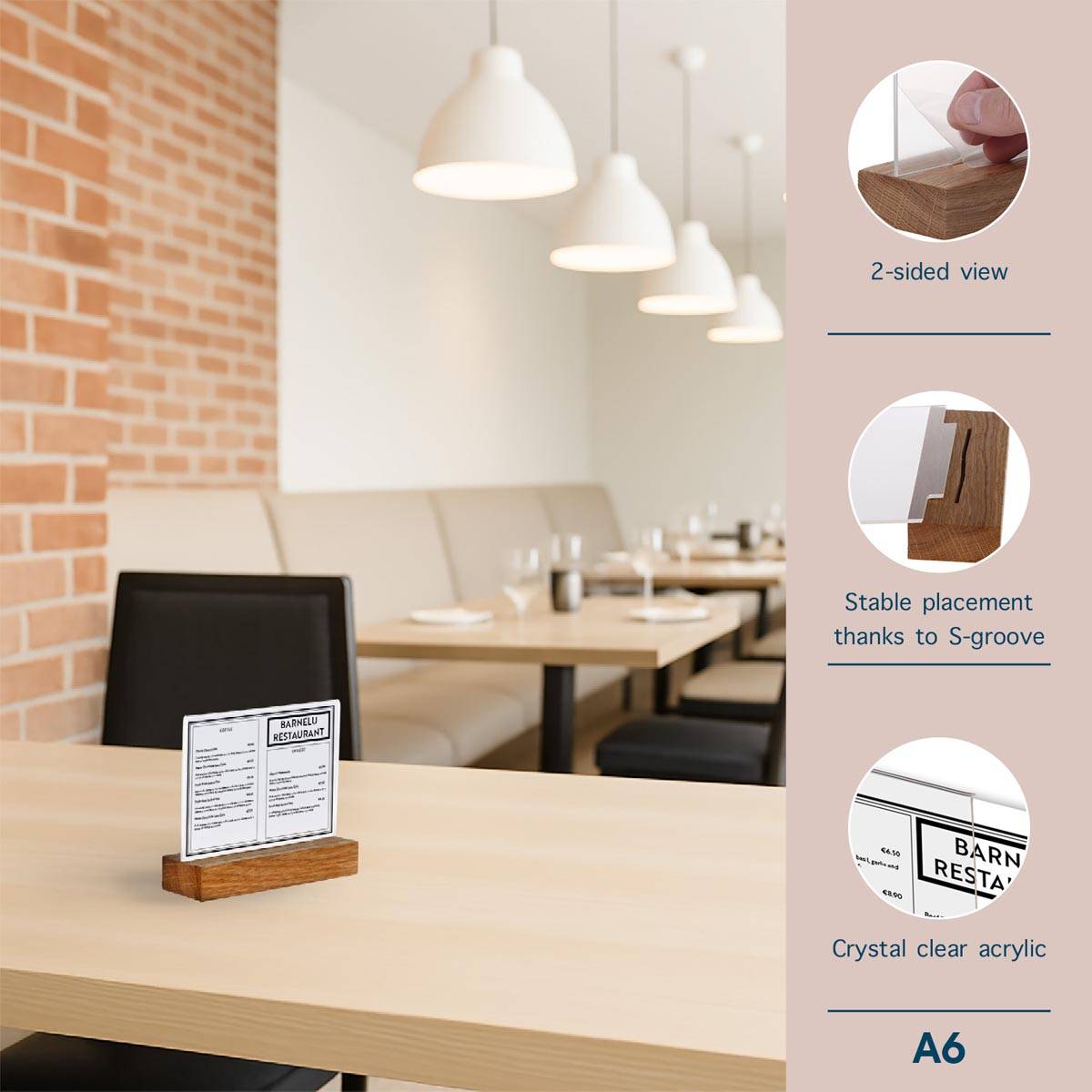 Europel folderhouder Premium, met houten T-voet, ft A6, liggend
