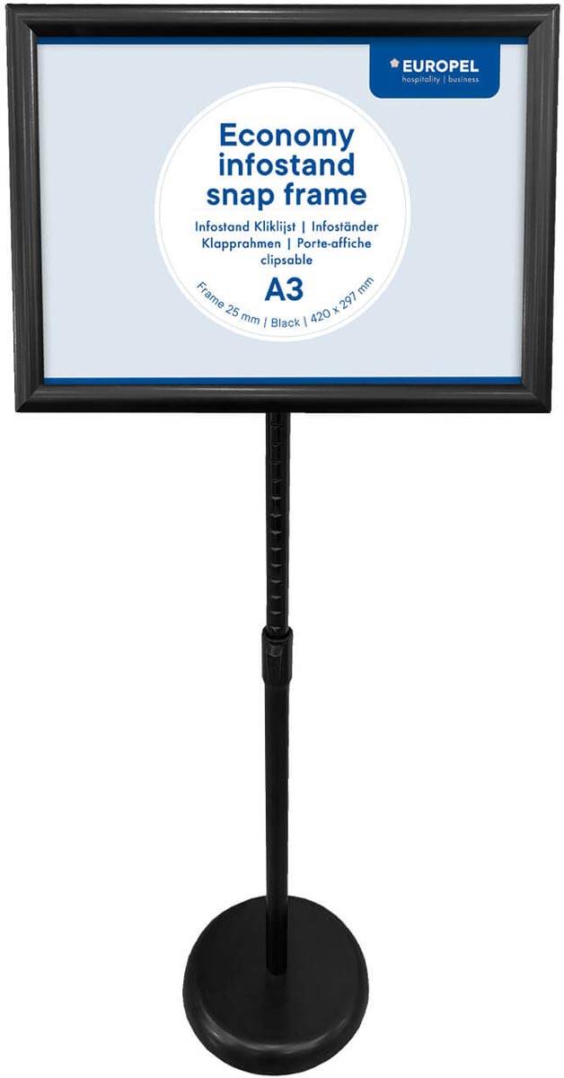 Europel info vloerstandaard Economy, lijst 25 mm, A3, zwart