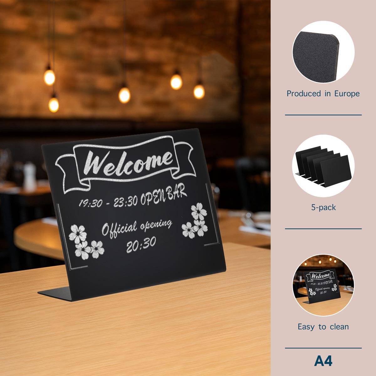 Europel krijtbord L-vormig, horizontaal, ft A4, pak van 5 stuks