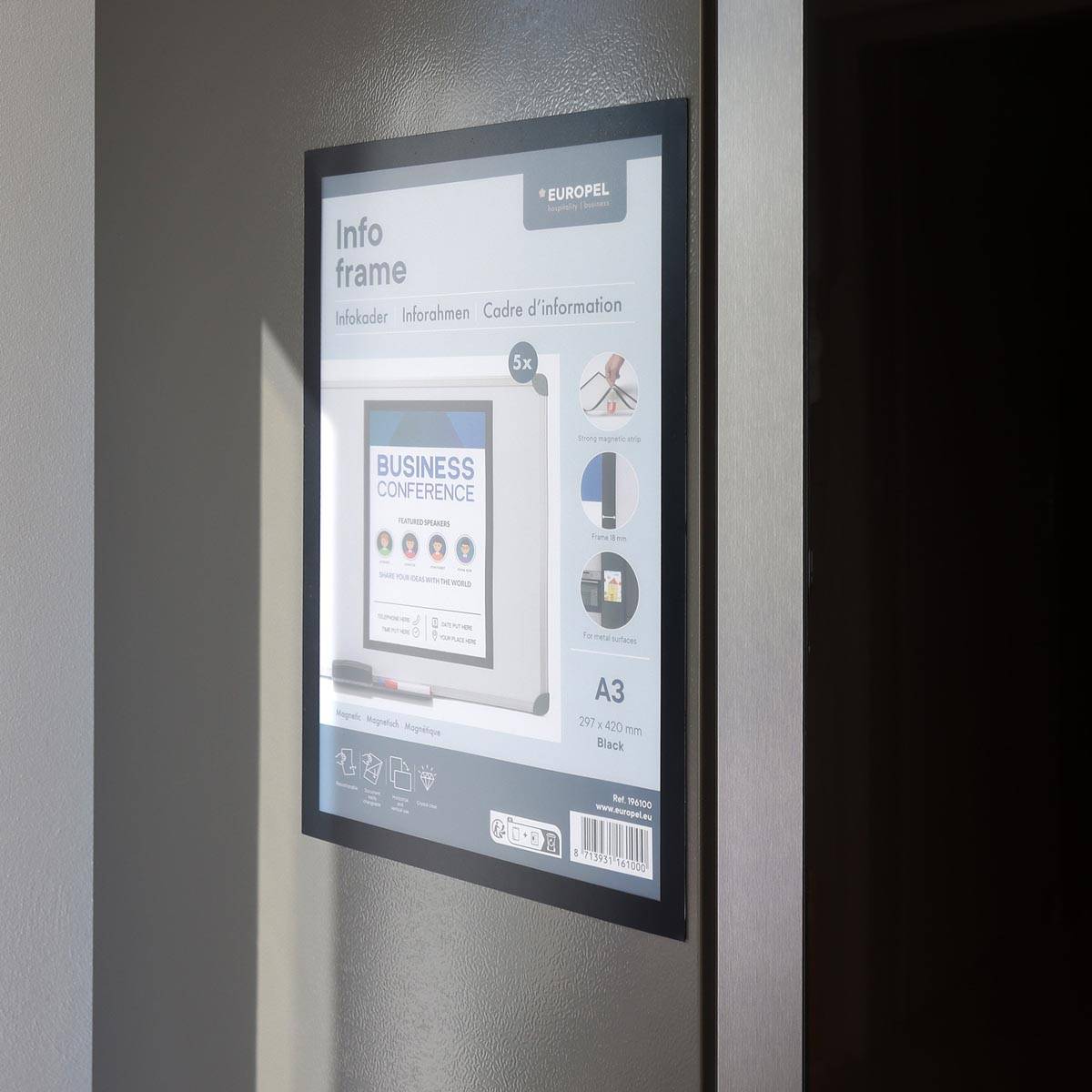 Europel magnetisch kader, zwart, ft A3, pak van 5 stuks