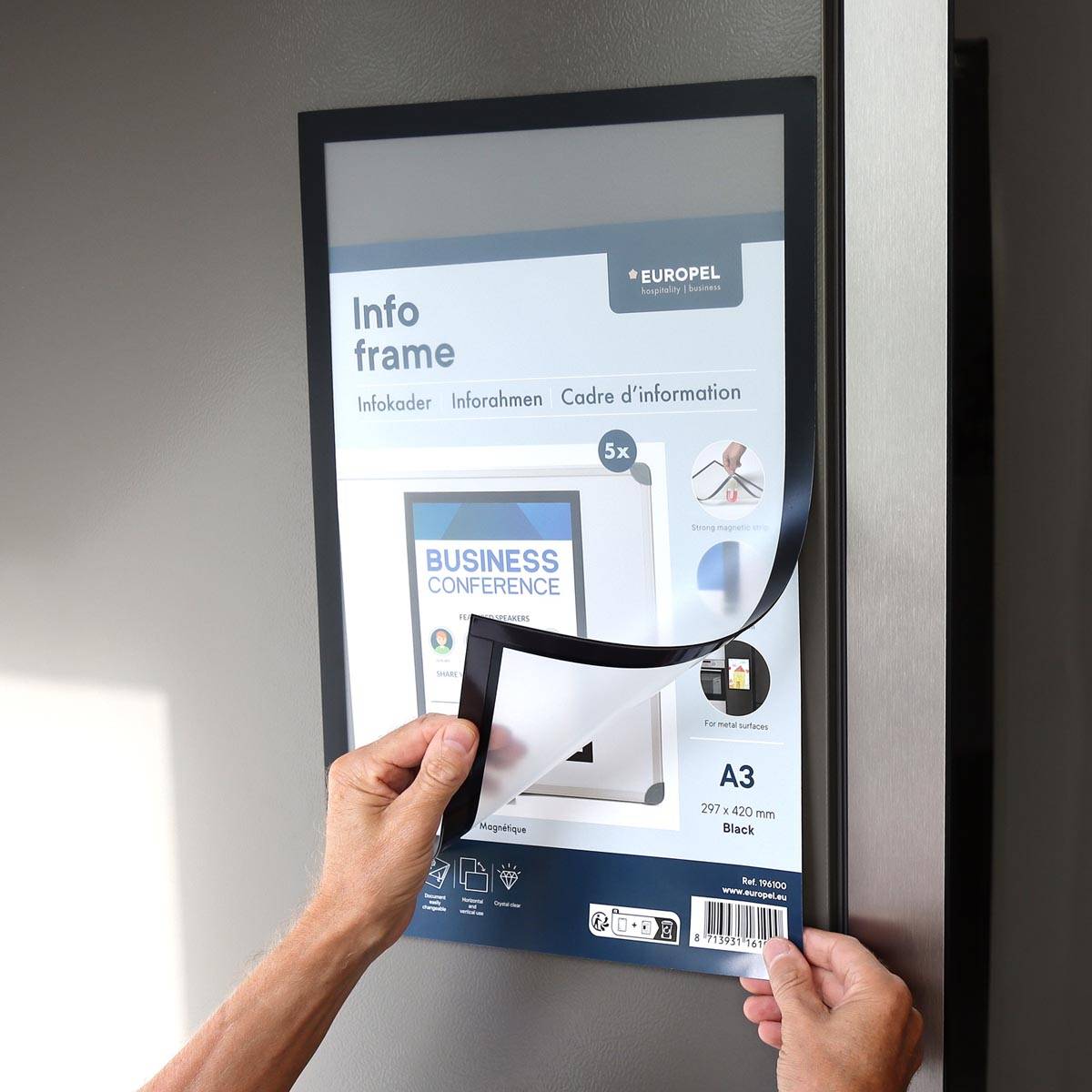 Europel magnetisch kader, zwart, ft A3, pak van 5 stuks