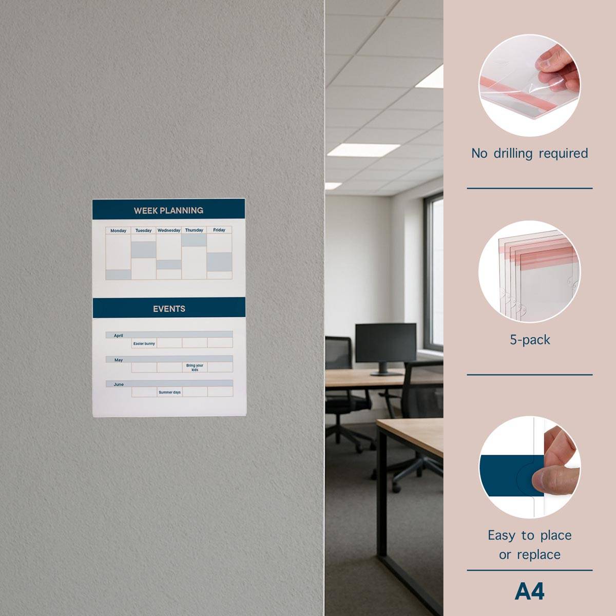 Europel zelfklevende posterhouder, ft A4, staand, pak van 5 stuks