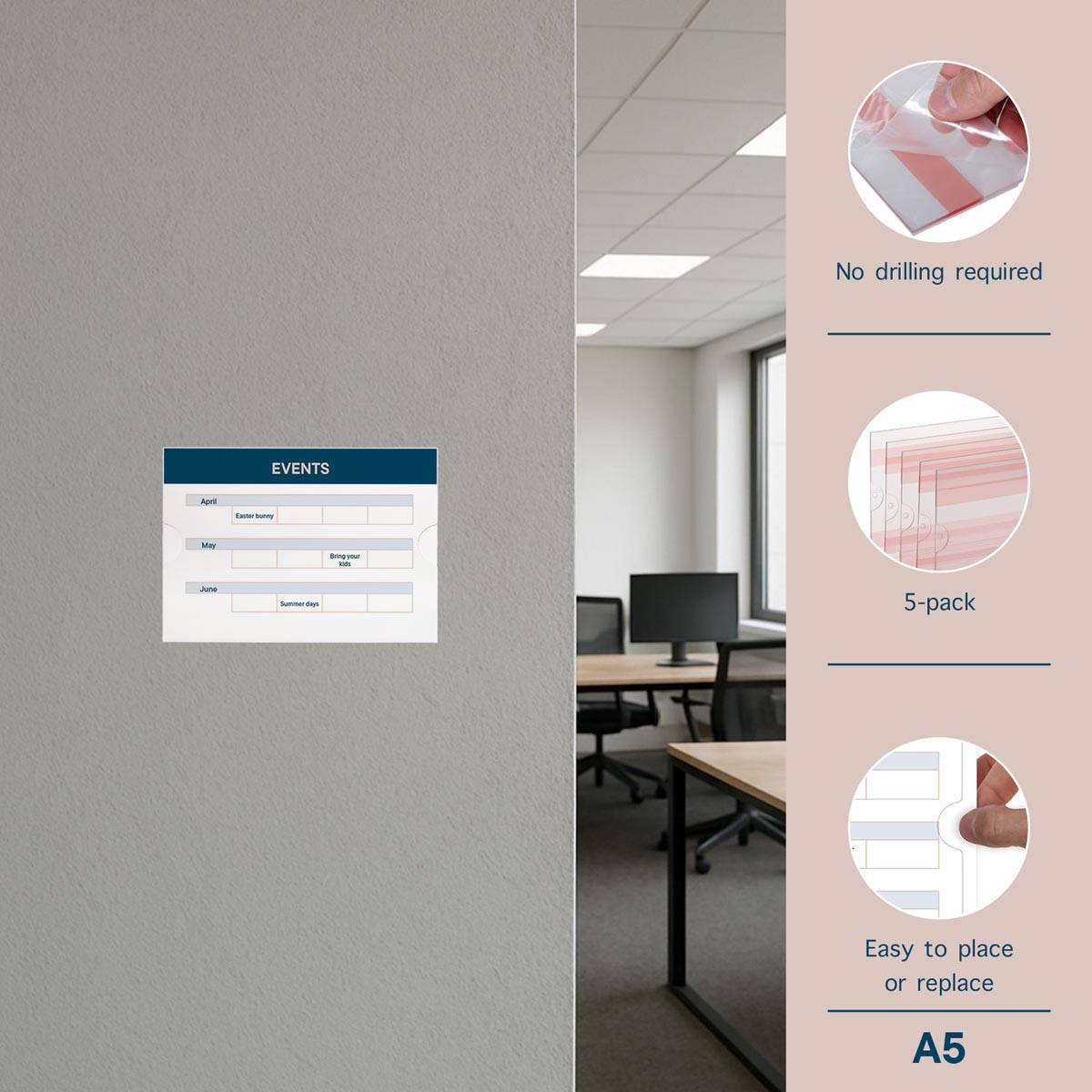 Europel zelfklevende posterhouder, ft A5, liggend, pak van 5 stuks