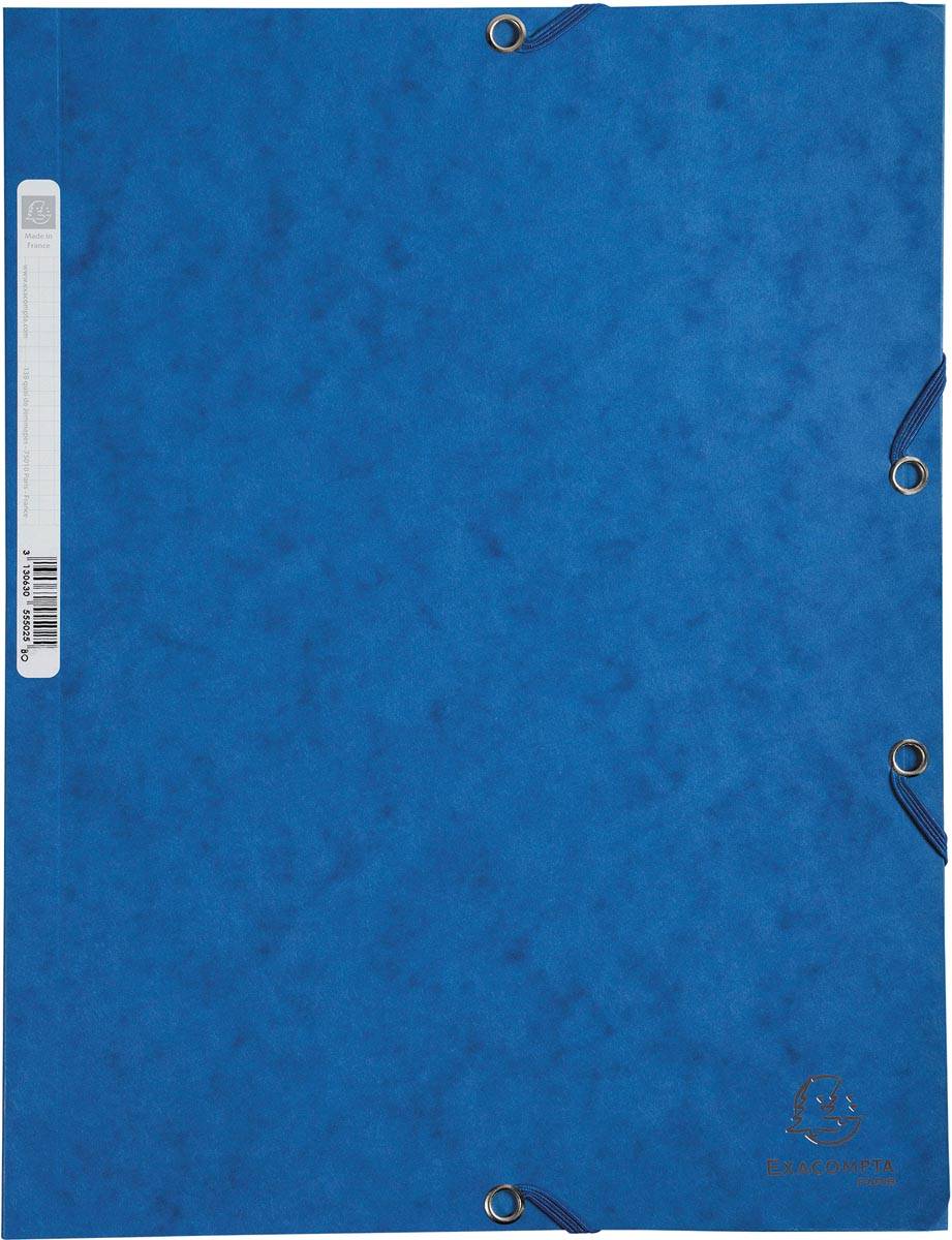 Exacompta elastomap uit karton, ft A4, 3 kleppen, set van 3 stuks in 3 tinten blauw (Oceaan)