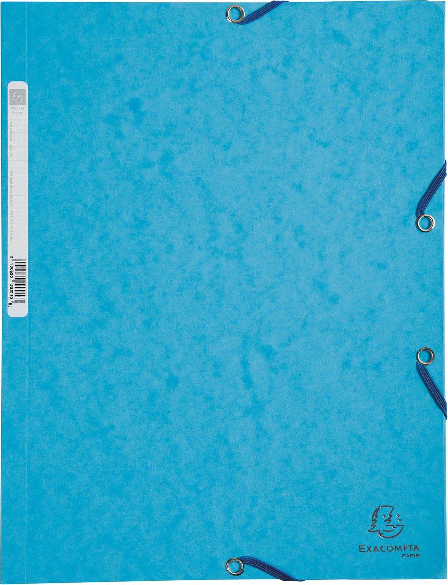 Exacompta elastomap uit karton, ft A4, 3 kleppen, set van 3 stuks in 3 tinten blauw (Oceaan)