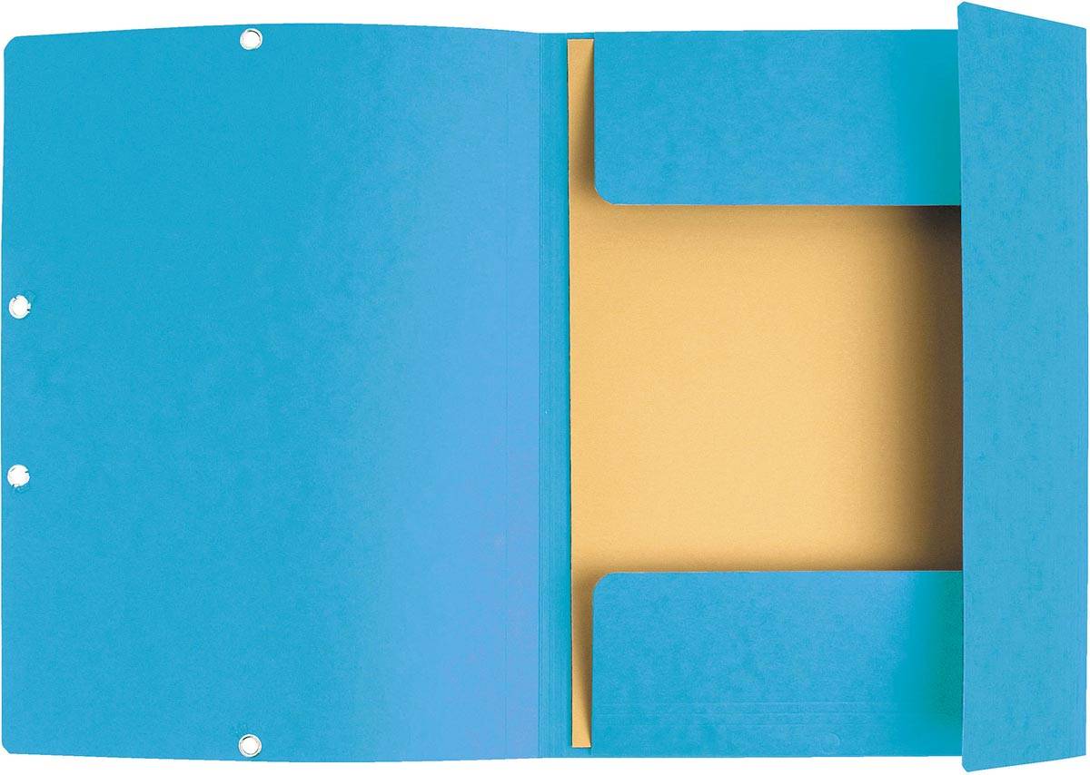 Exacompta elastomap uit karton, ft A4, 3 kleppen, set van 3 stuks in 3 tinten blauw (Oceaan)