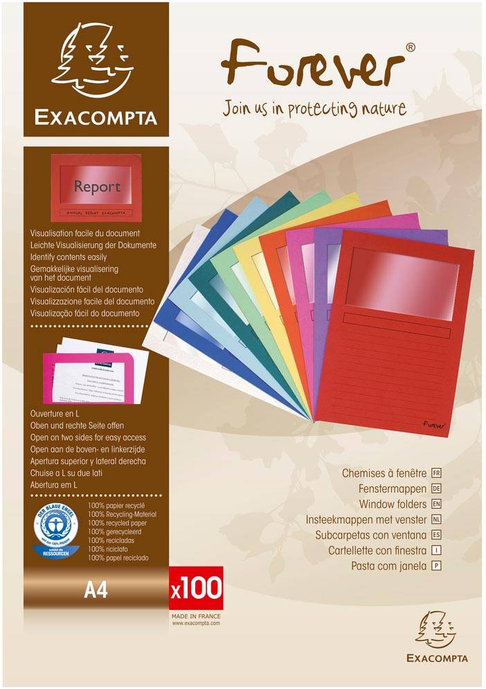 Exacompta L-map Forever, voor ft A4, pak van 100 stuks, geassorteerde kleuren