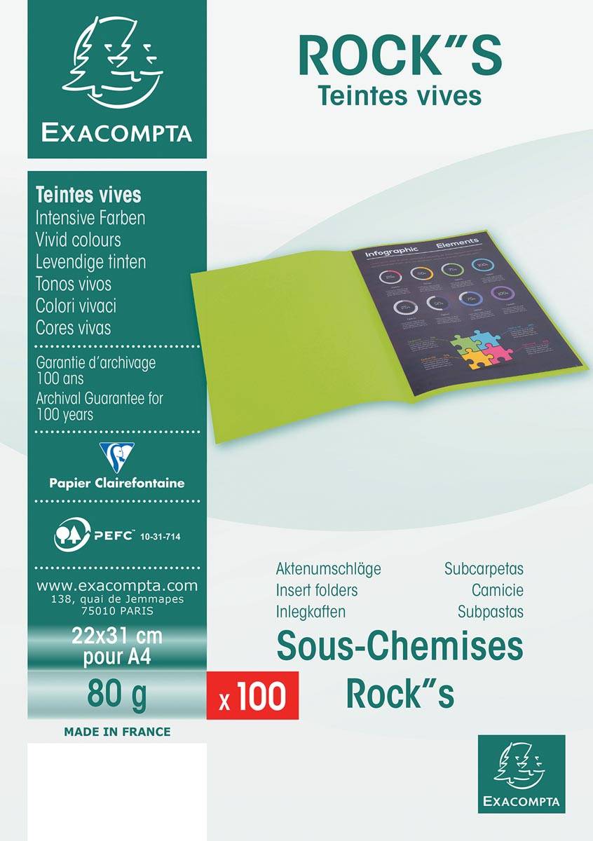 Exacompta Rock's 80 dossiermap, ft 22 x 31 cm, pak van 100, turkoois