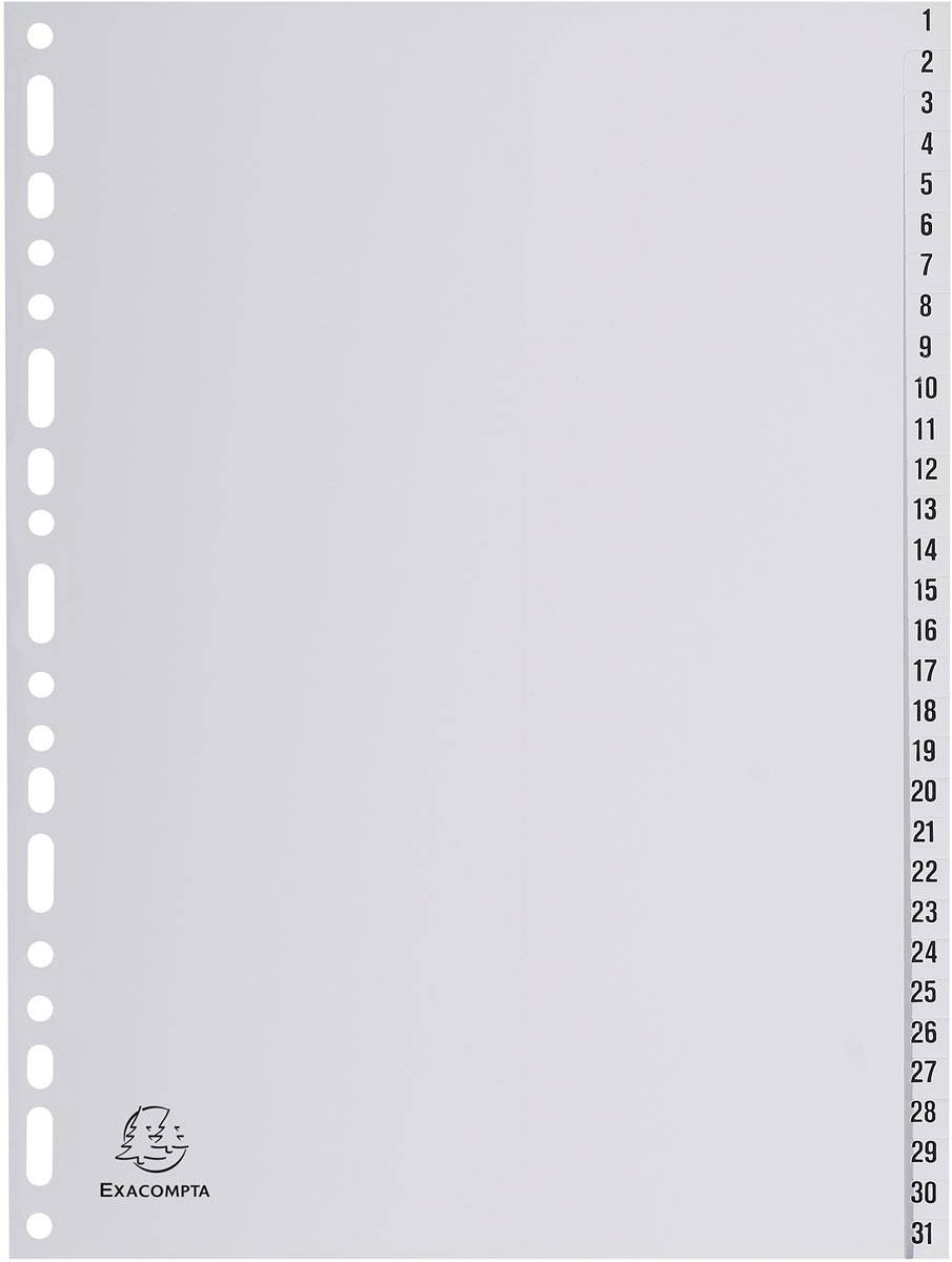 Exacompta tabbladen numeriek voor ft A4, uit PP, 31 tabs, grijs