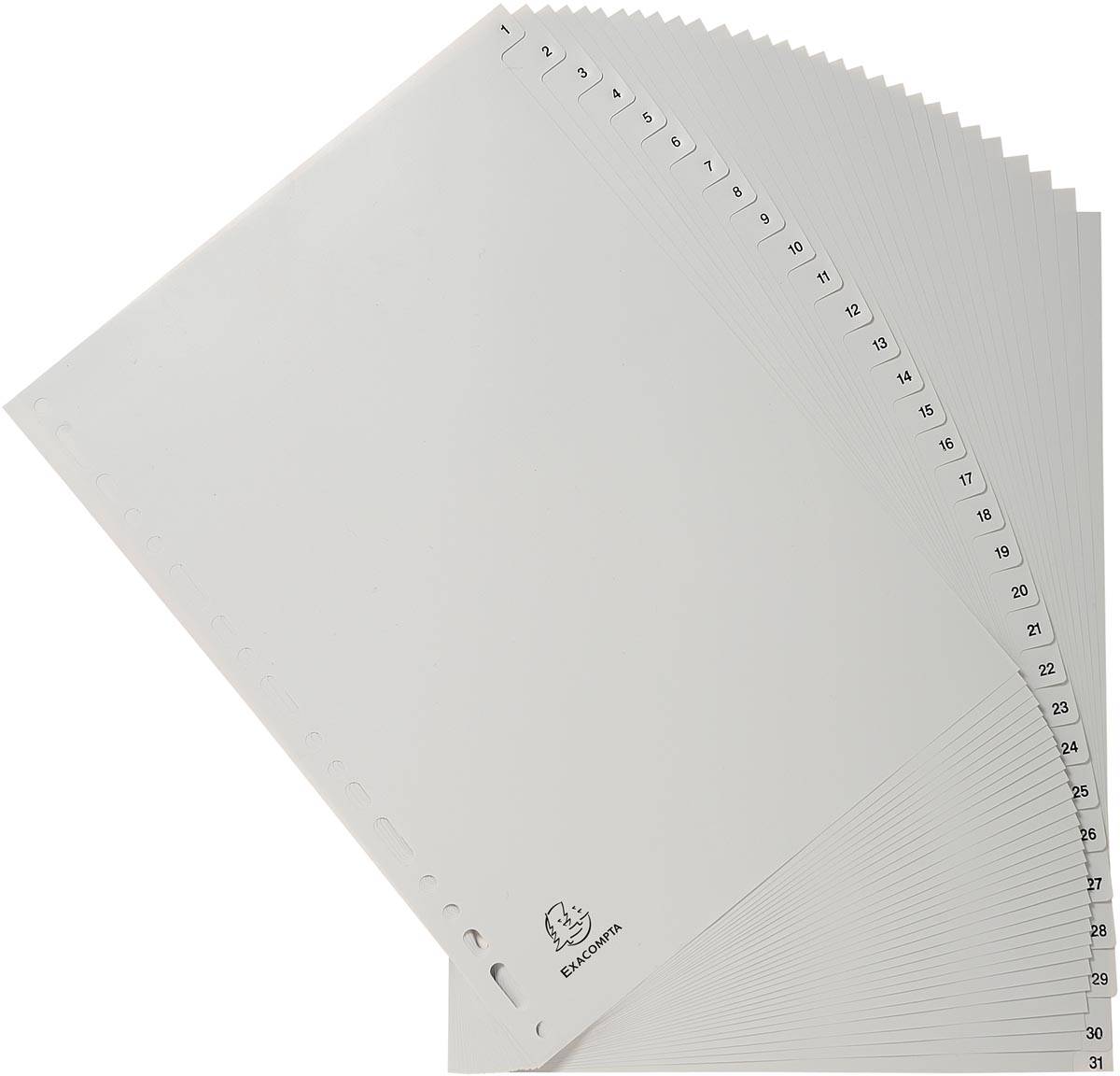Exacompta tabbladen numeriek voor ft A4, uit PP, 31 tabs, grijs