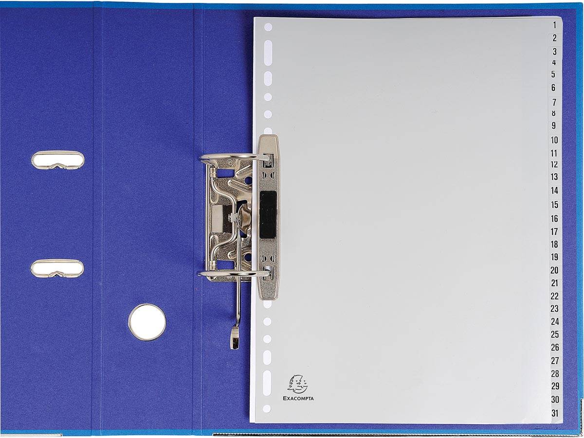 Exacompta tabbladen numeriek voor ft A4, uit PP, 31 tabs, grijs