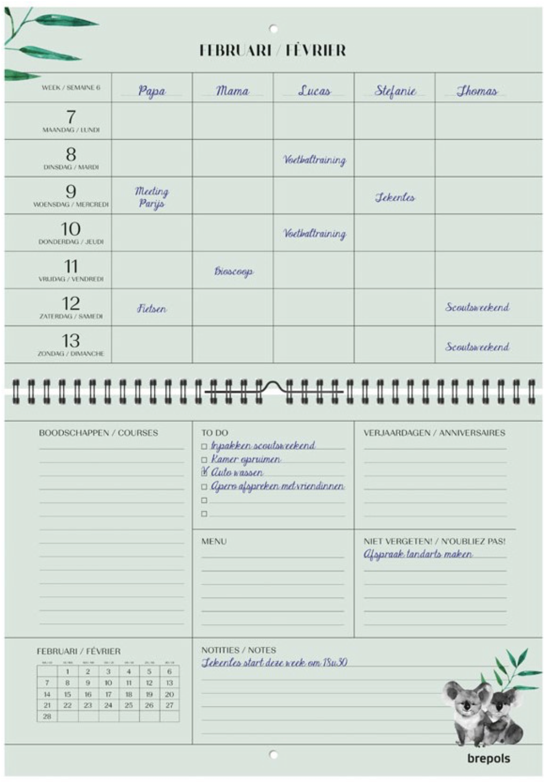 Brepols gezinskalender weekoverzicht, Nederlandstalig, 2026