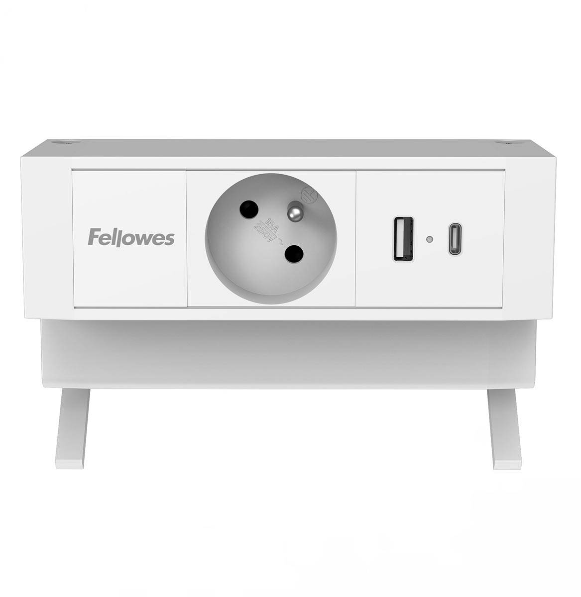 Fellowes contactdoos Power Desk, 1 stopcontact + 1 x USB-A + 1 x USB-C, wit, voor België