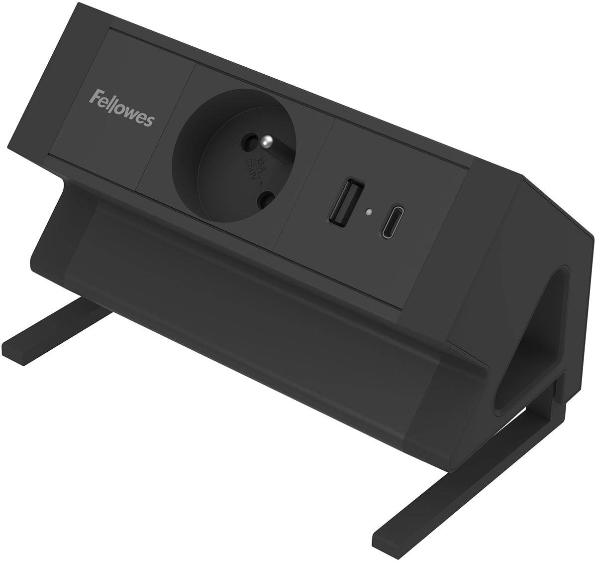 Fellowes contactdoos Power Desk, 1 stopcontact + 1 x USB-A + 1 x USB-C, zwart, voor België