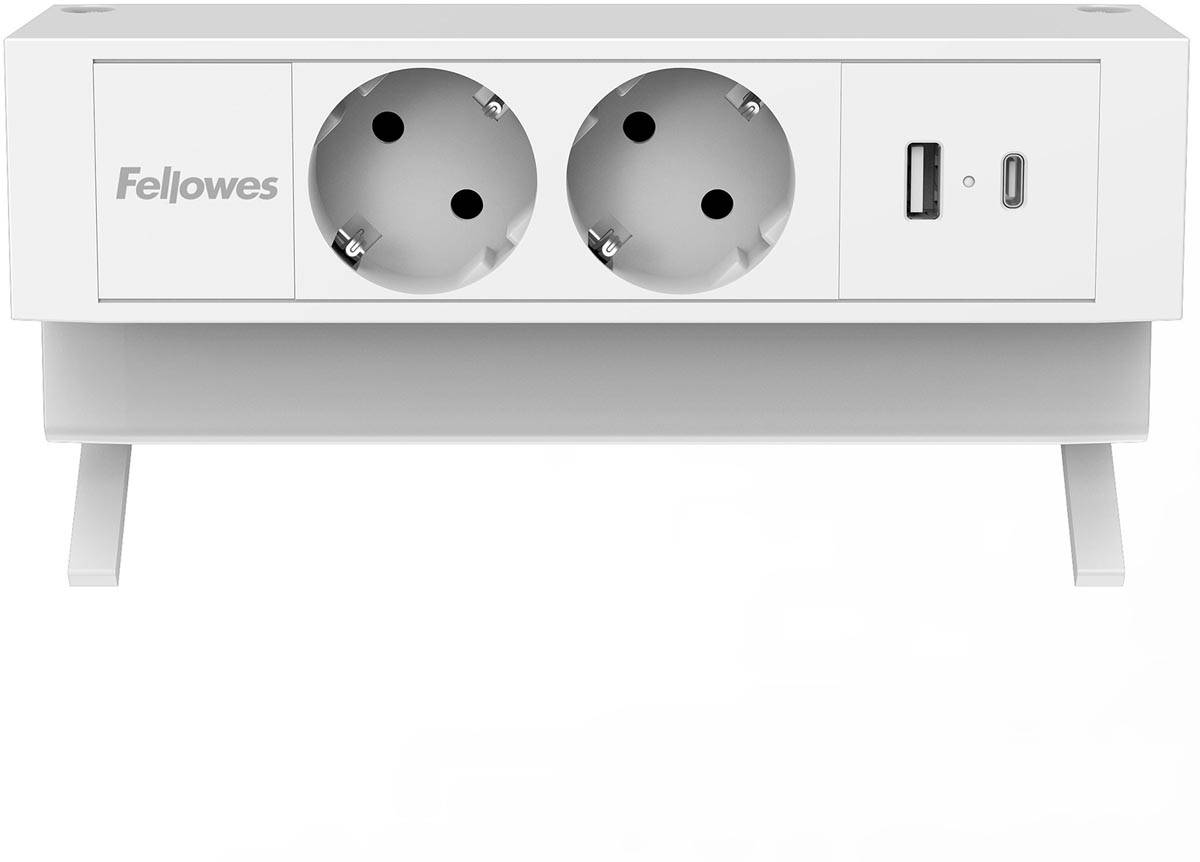 Fellowes contactdoos Power Desk 2, 2 stopcontacten + 1 x USB-A + 1 x USB-C, wit, voor Nederland