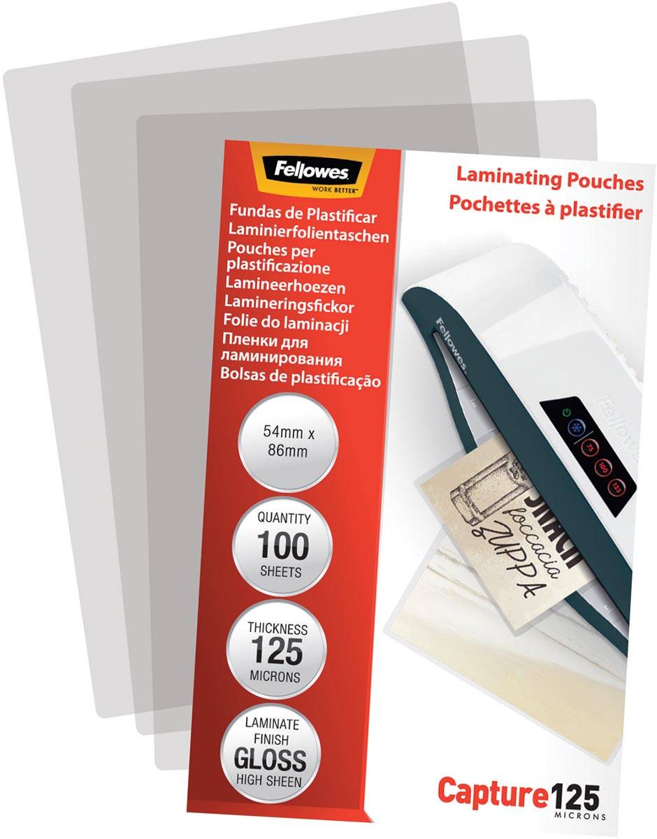 Fellowes lamineerhoes Capture125 ft 54 x 86 mm, 250 micron (2 x 125 micron), pak van 100 stuks