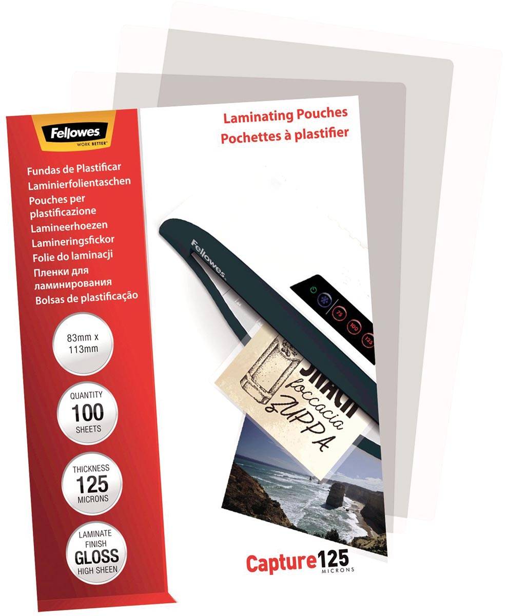 Fellowes lamineerhoes Capture125 ft 83 x 113 mm, 250 micron (2 x 125 micron), pak van 100 stuks
