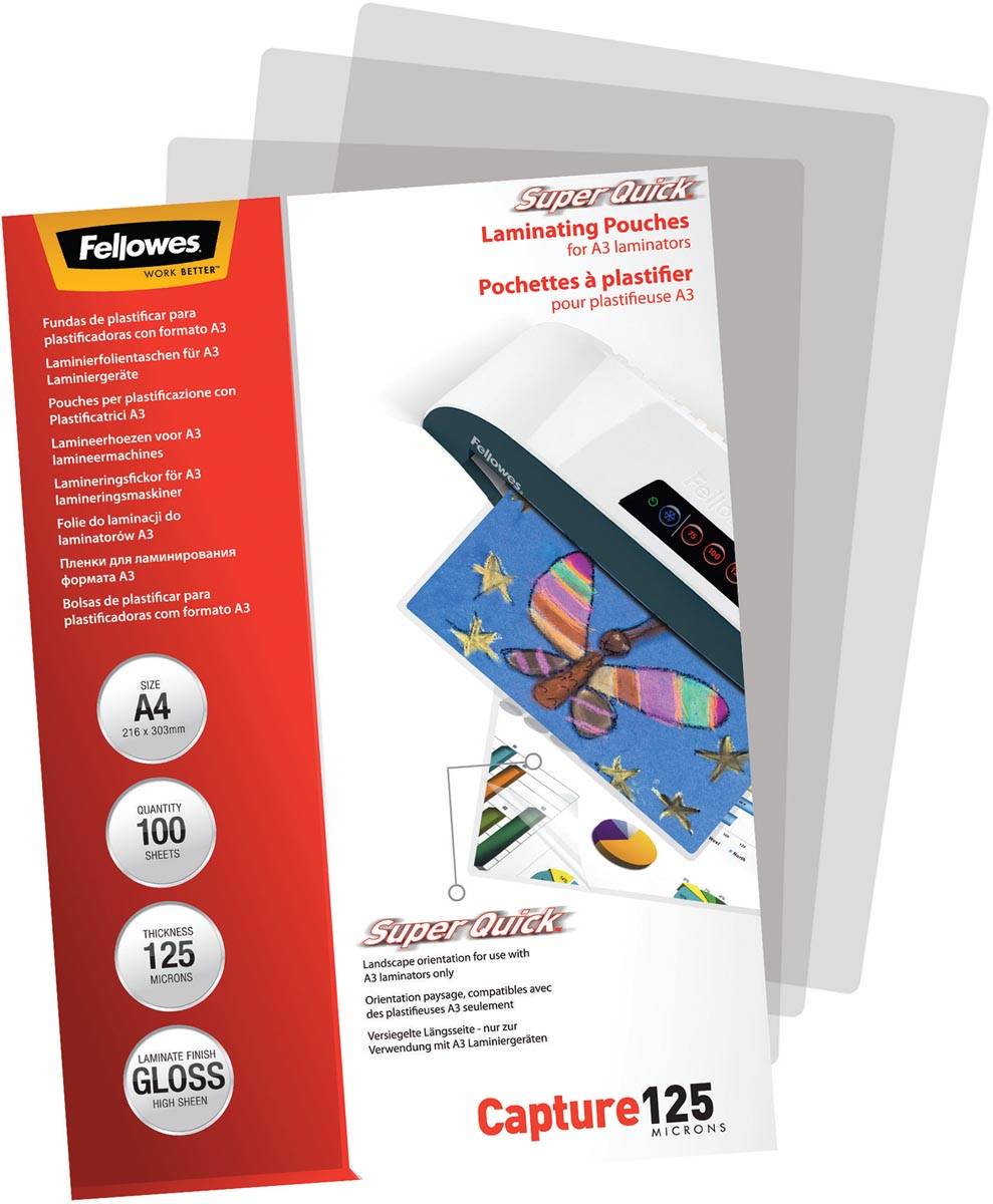 Fellowes lamineerhoes Capture125 Super Quick ft A4, 250 micron (2 x 125 micron), pak van 100 stuks