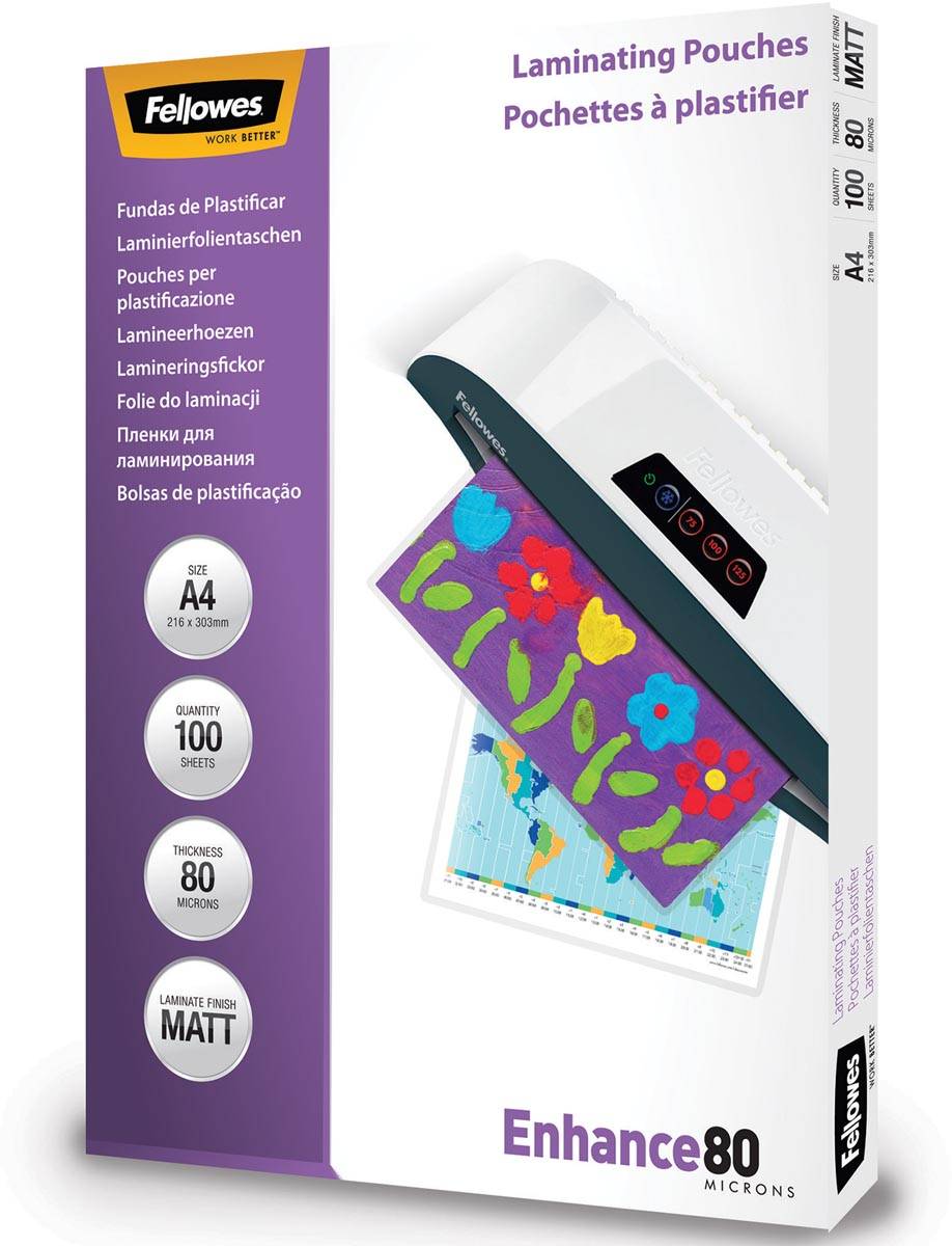 Fellowes lamineerhoes Enhance80 ft A4, 160 micron (2 x 80 micron), pak van 100 stuks, mat