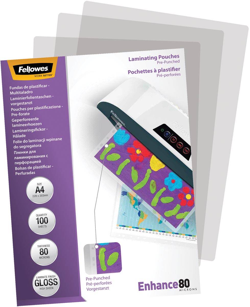 Fellowes lamineerhoes Enhance80 geperforeerd ft228 x 303 mm, 160 micron (2 x 80 micron), pak van 100 stuk