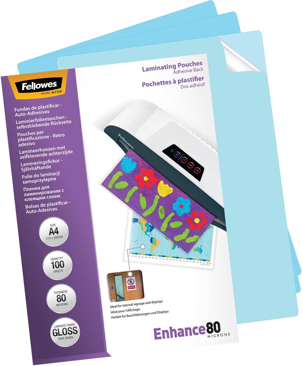 Fellowes lamineerhoes Enhance80 zelfklevend ft A4, 160 micron (2 x 80 micron), pak van 100 stuks
