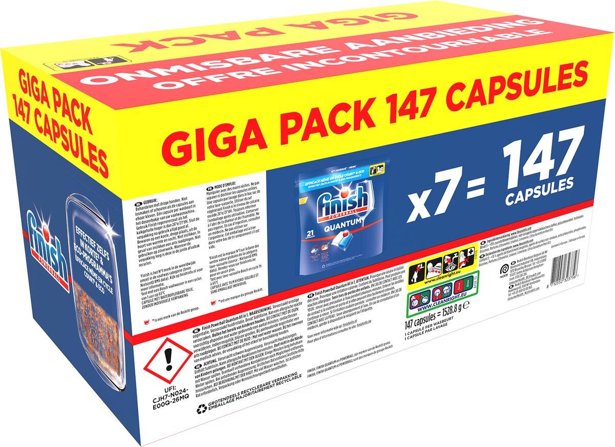 Finish Quantum Regular vaatwastabletten giga pack, pak van 147 capsules